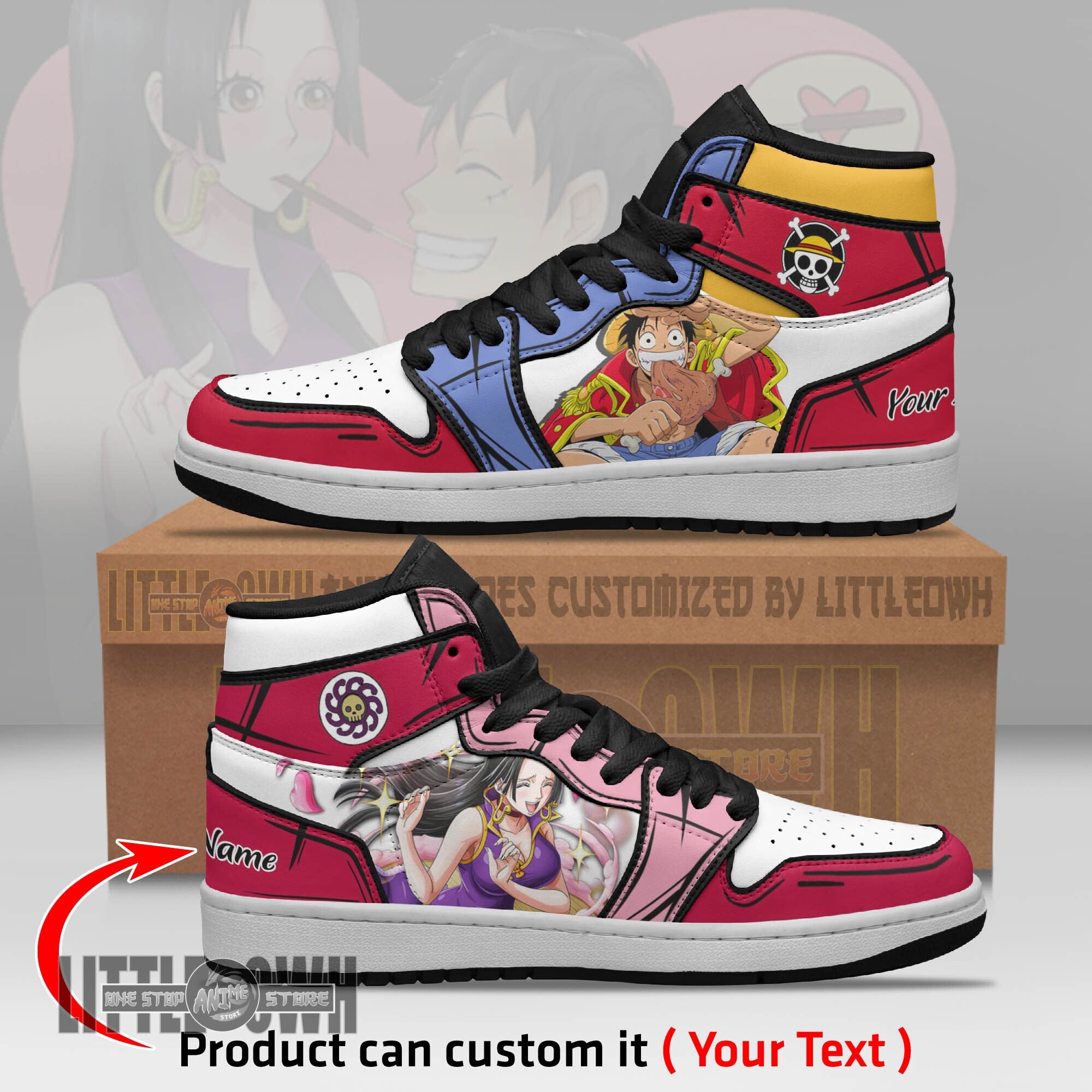 Ideafootwear Luffy x Boa Hancock AJ1 High Sneakers Shoes For Men And Women