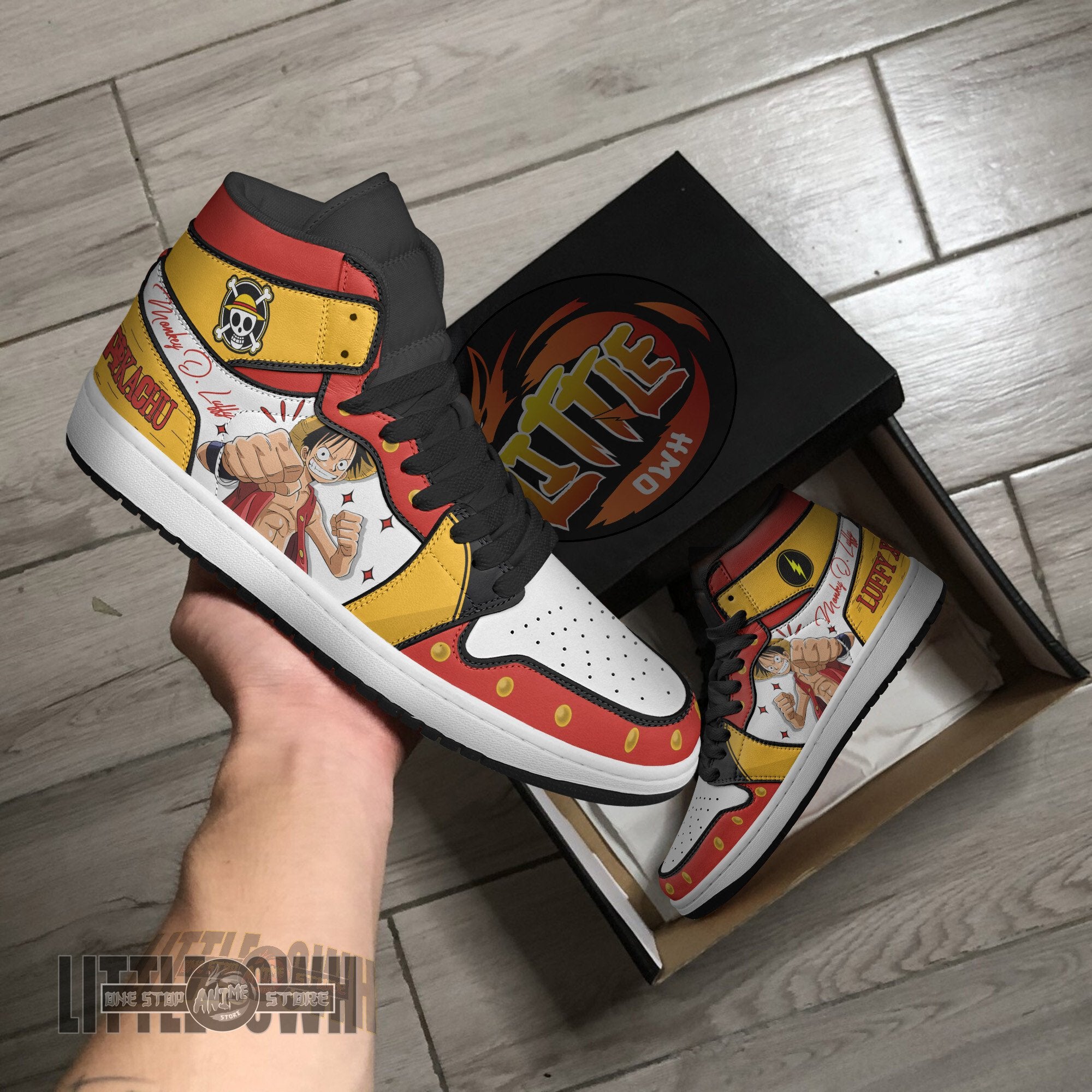 Ideafootwear Luffy x Pikachu AJ1 High Sneakers Shoes For Men And Women