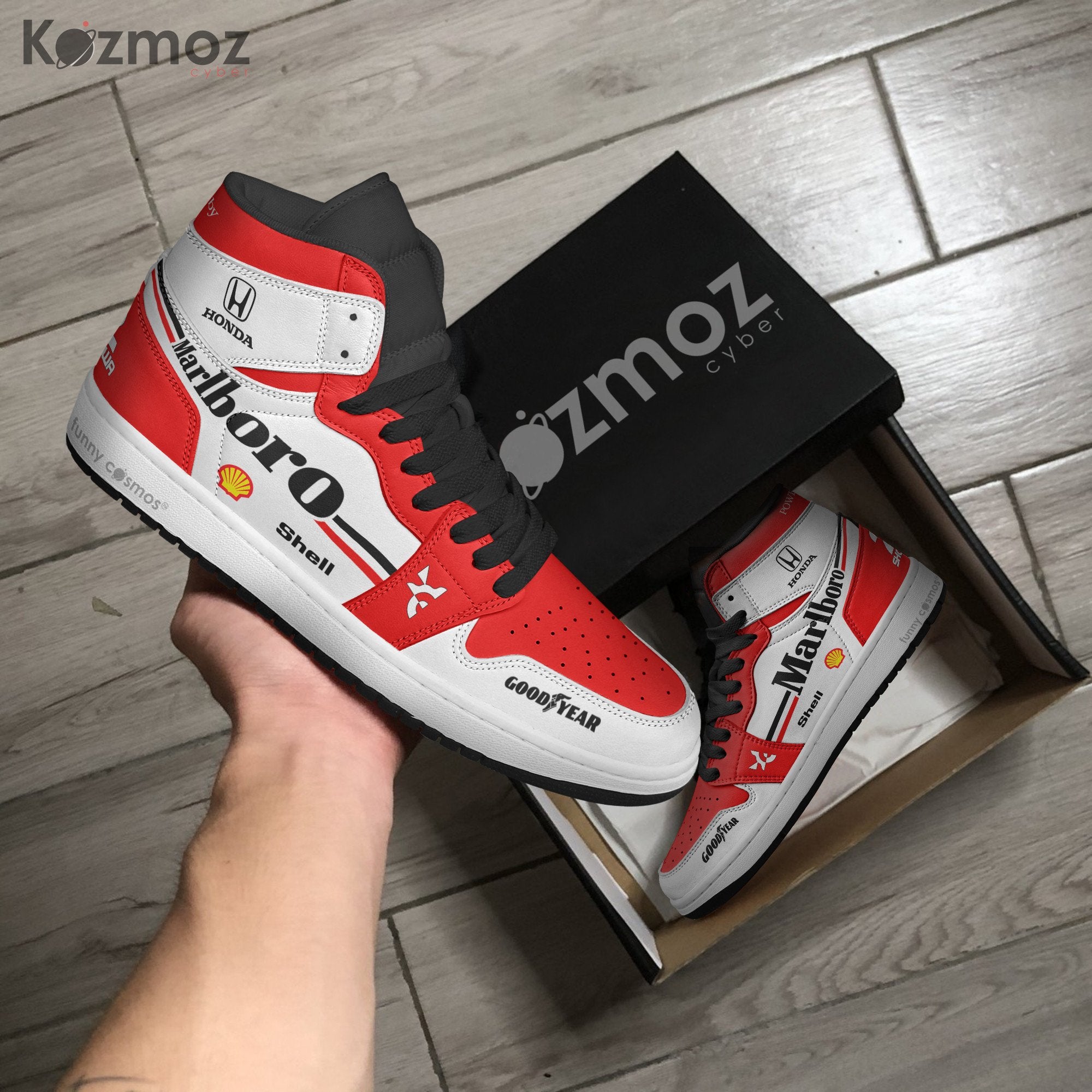 Ideafootwear McLaren Alain Prost AJ1 High Sneakers Shoes For Men And Women
