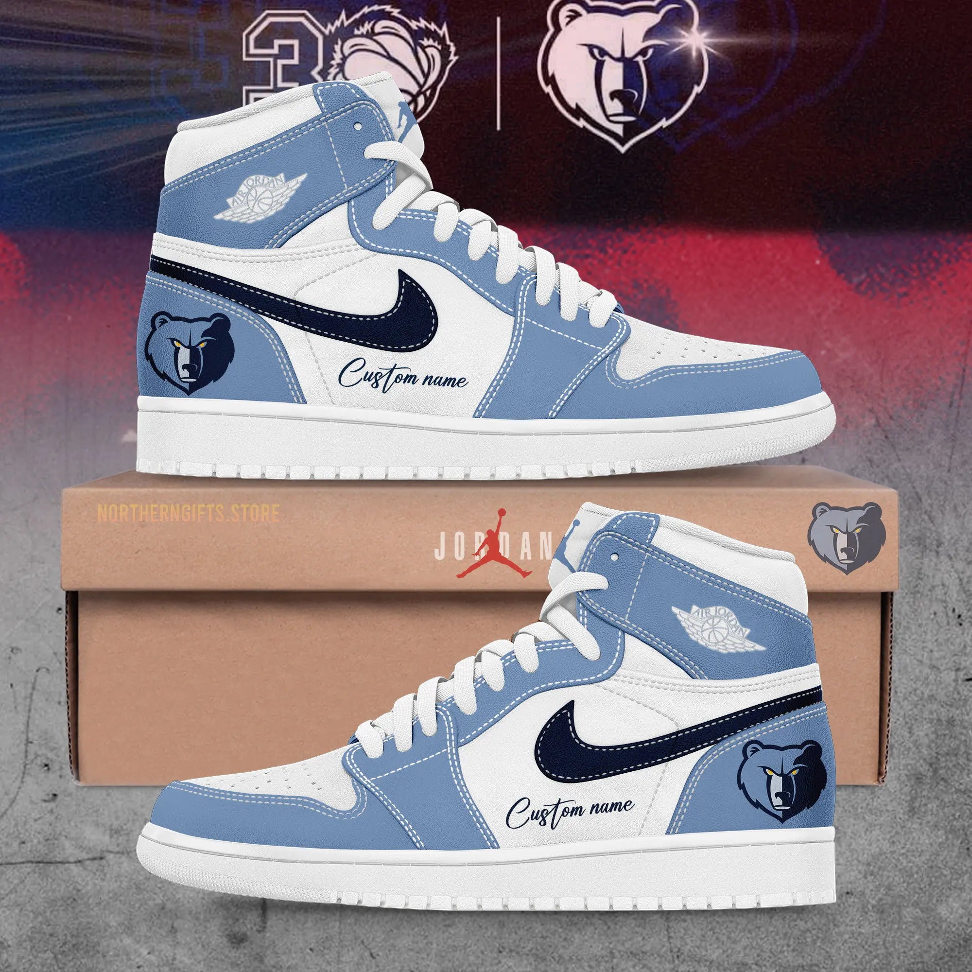 Ideafootwear Memphis Grizzlies AJ1 High Sneakers Shoes For Men And Women