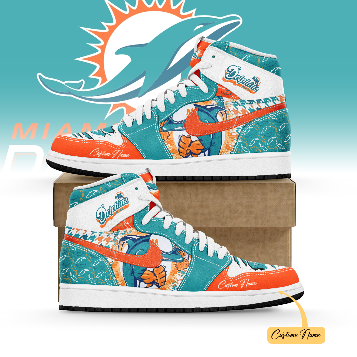 Ideafootwear Miami Dolphins AJ1 High Sneakers Shoes For Men And Women