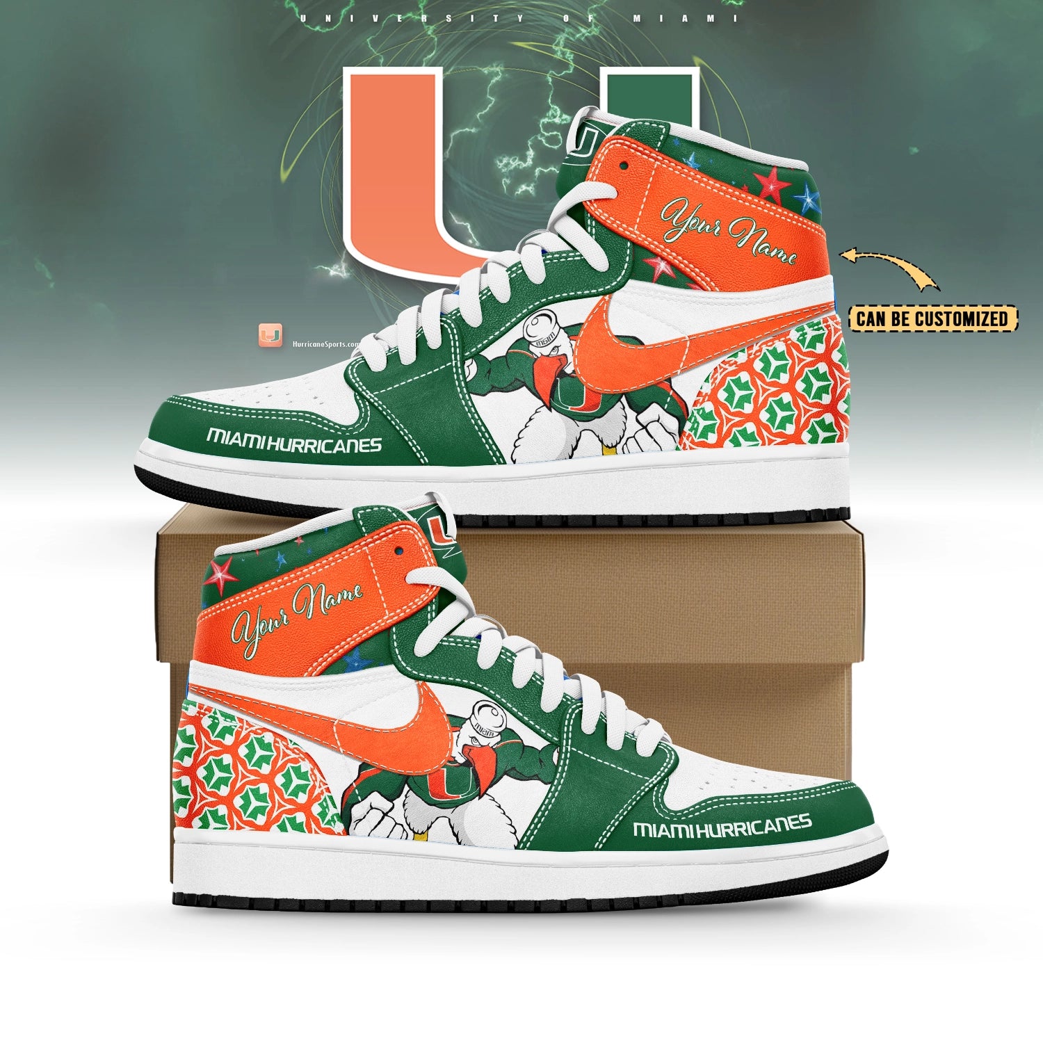 Ideafootwear Miami Hurricanes AJ1 High Sneakers Shoes For Men And Women