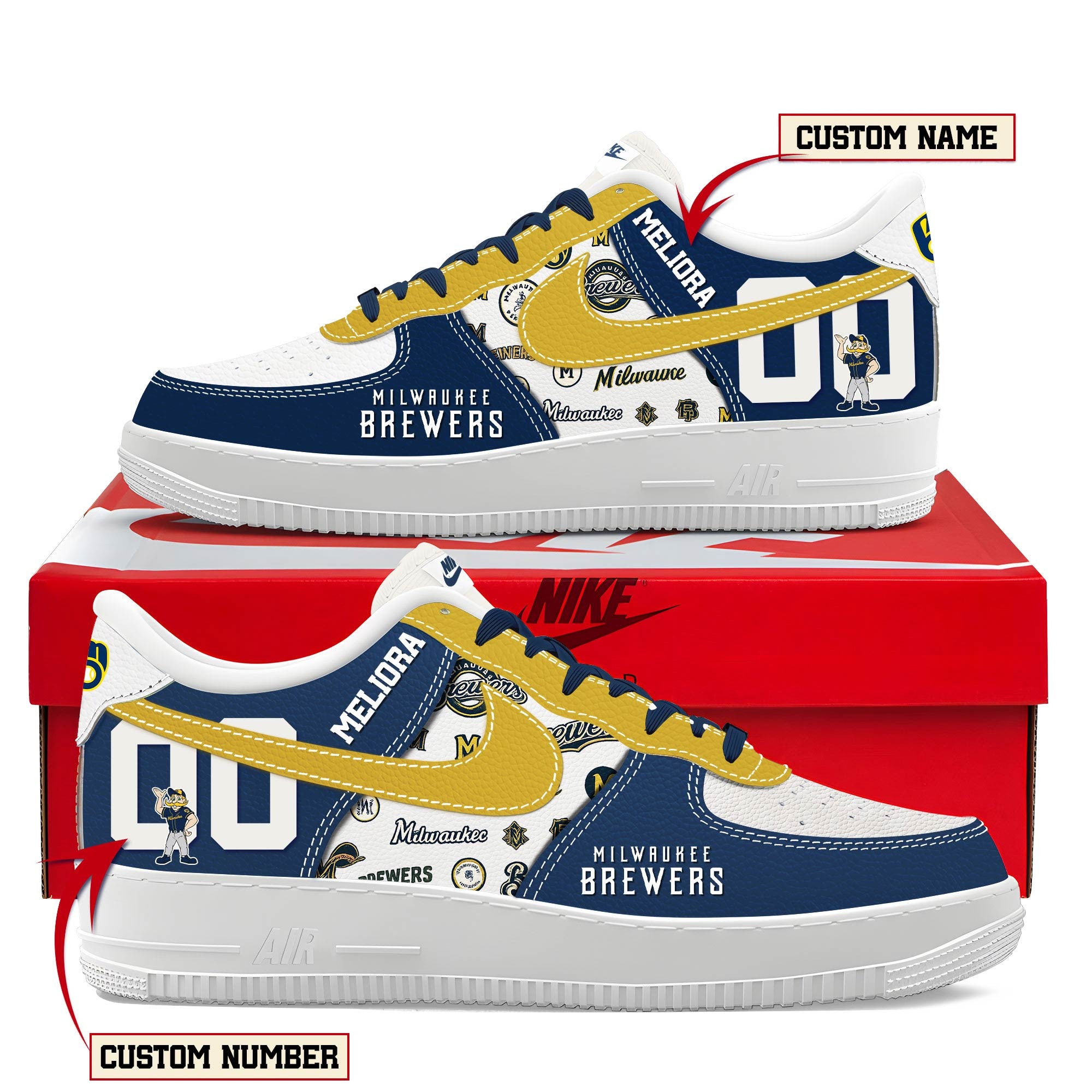 Ideafootwear Milwaukee Brewers Air Low-Top Sneakers Shoes For Men And Women 1