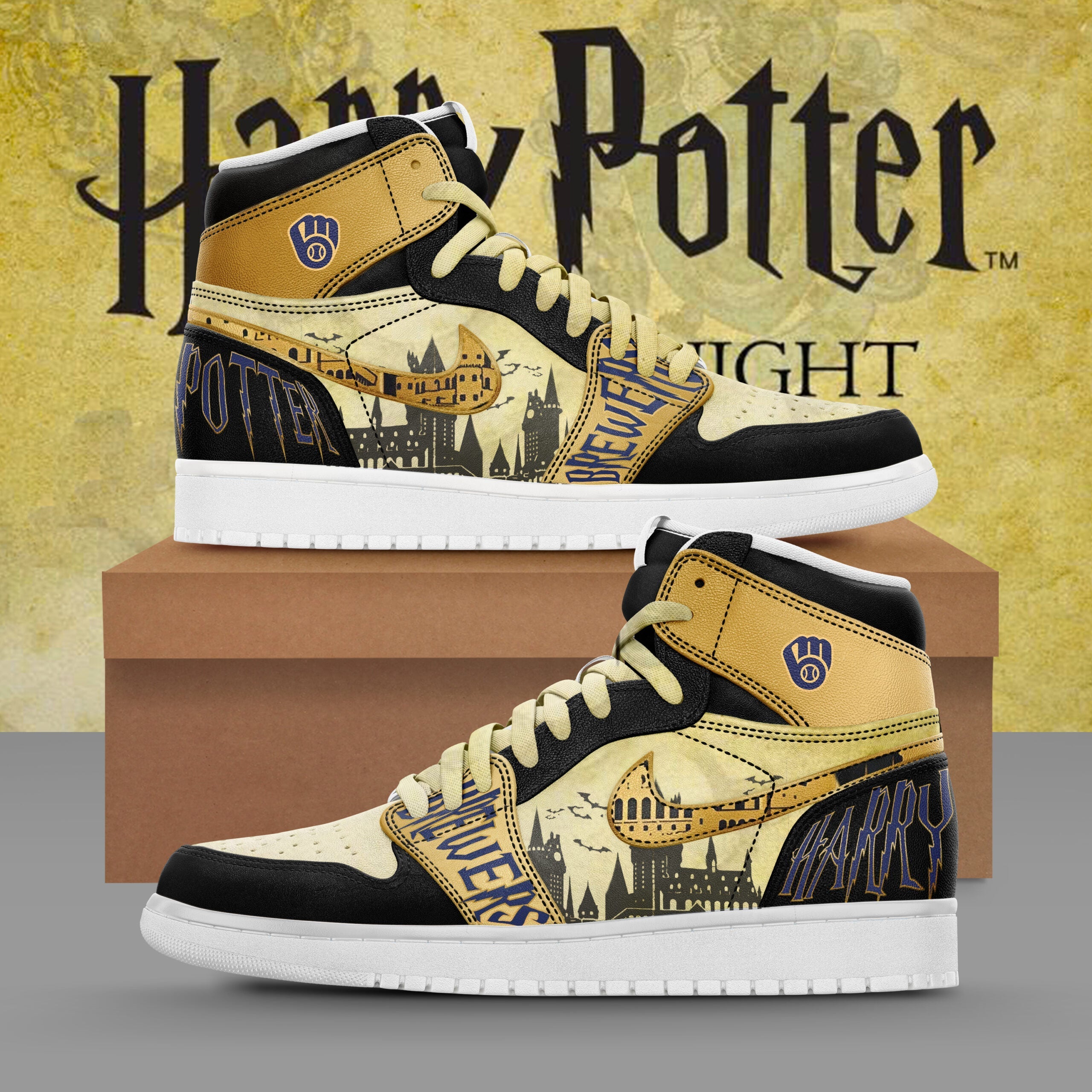 Ideafootwear Milwaukee Brewers x New Harry Potter AJ1 High Sneakers Shoes For Men And Women