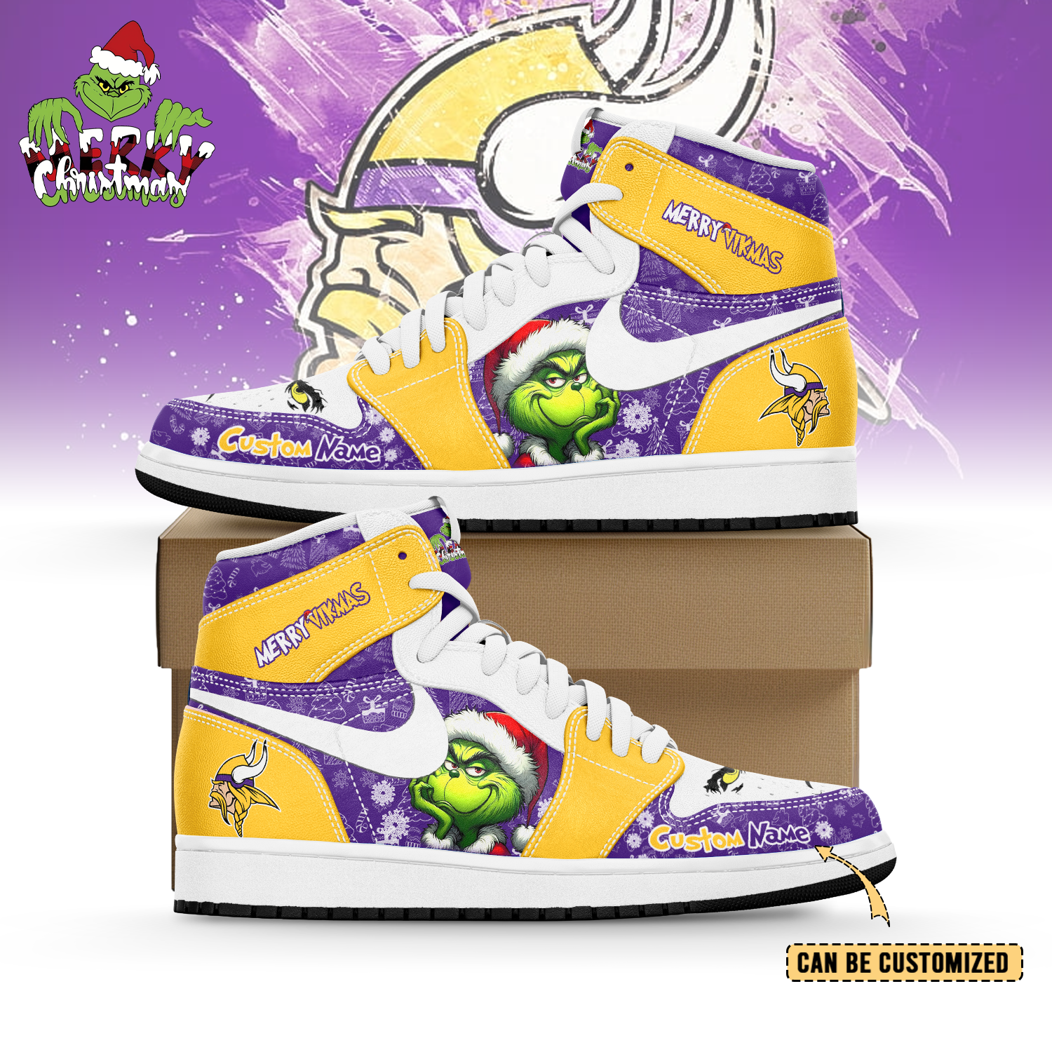 Ideafootwear Minnesota Vikings x The Grinch x Christmas AJ1 High Sneakers Shoes For Men And Women