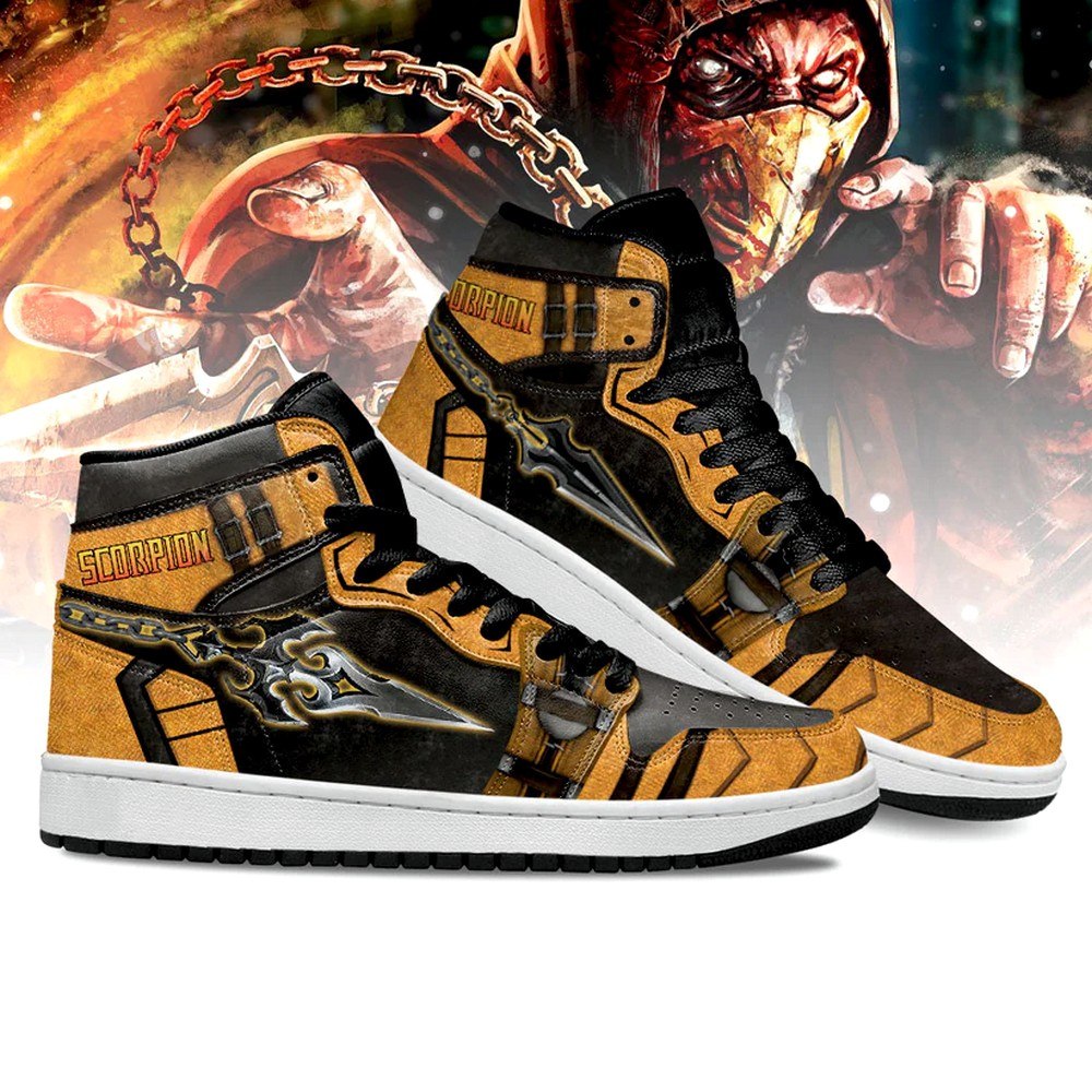 Ideafootwear Mortal Kombat Scorpion Kunai AJ1 High Sneakers Shoes For Men And Women