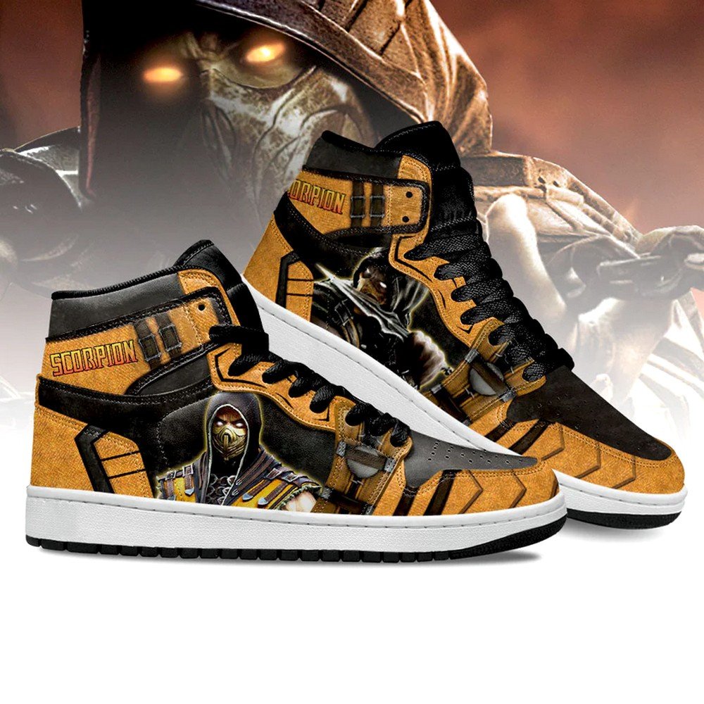 Ideafootwear Mortal Kombat Scorpion Version 2 AJ1 High Sneakers Shoes For Men And Women