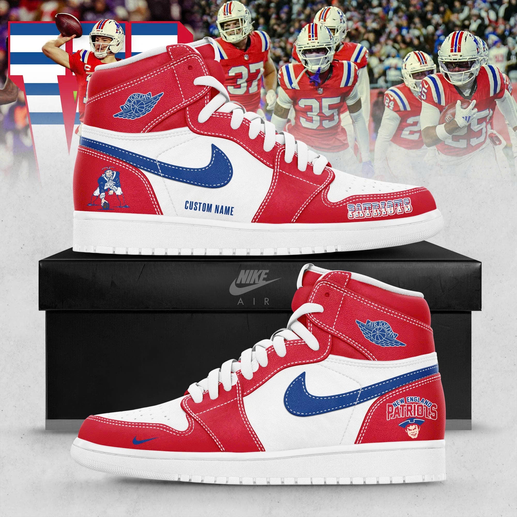 Ideafootwear New England Patriots AJ1 High Sneakers Shoes For Men And Women
