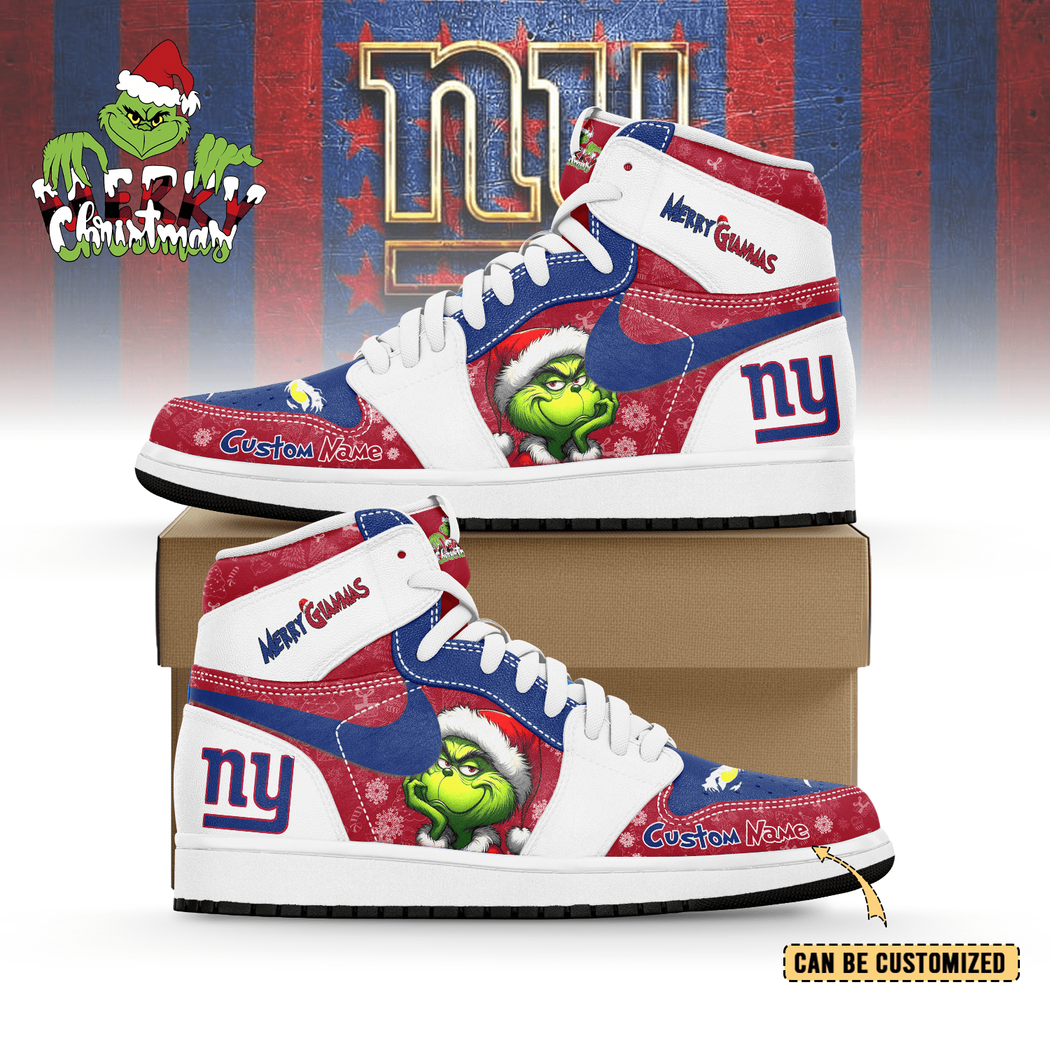 Ideafootwear New York Giants x The Grinch x Christmas AJ1 High Sneakers Shoes For Men And Women