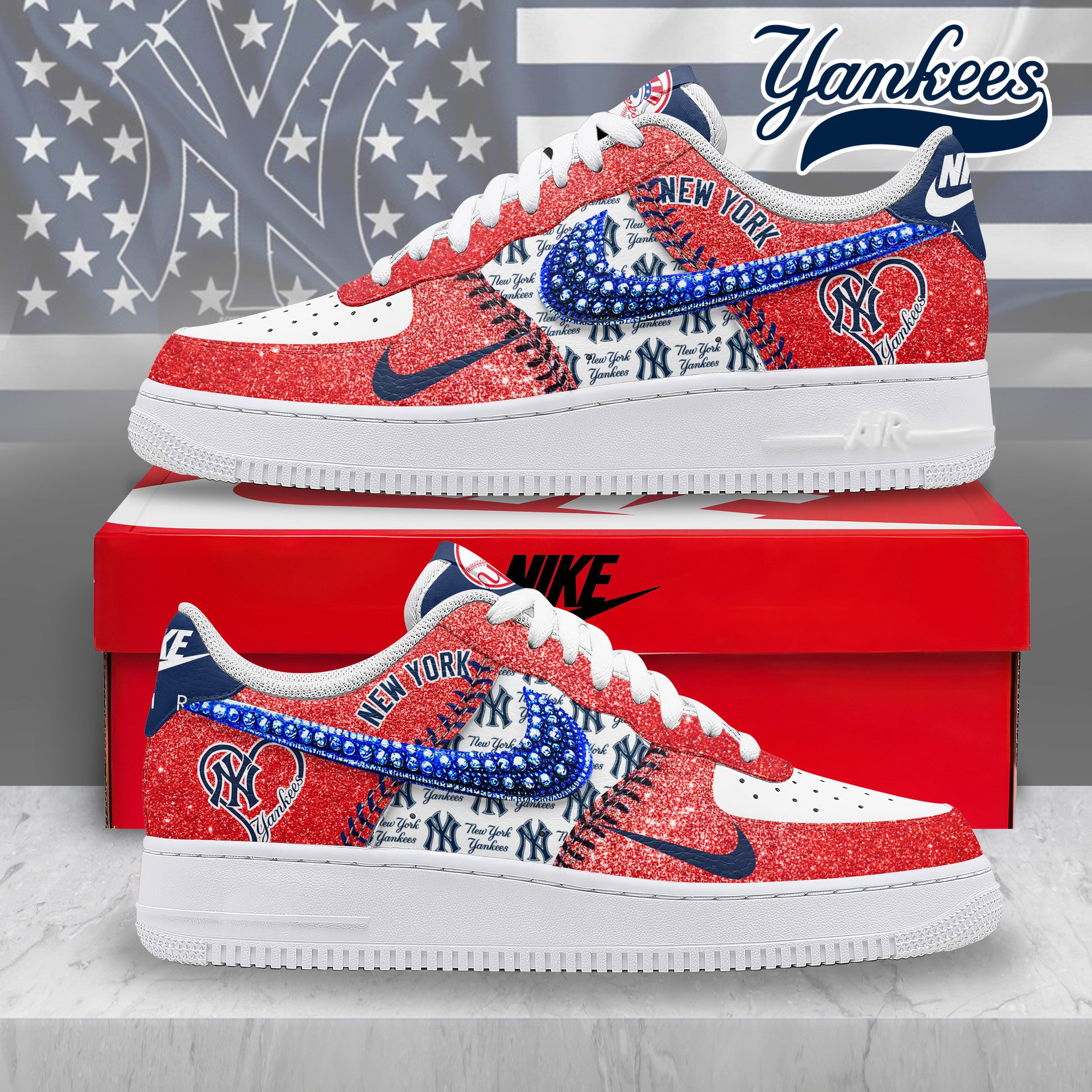 Ideafootwear New York Yankees Air Low-Top Sneakers Shoes For Men And Women 2