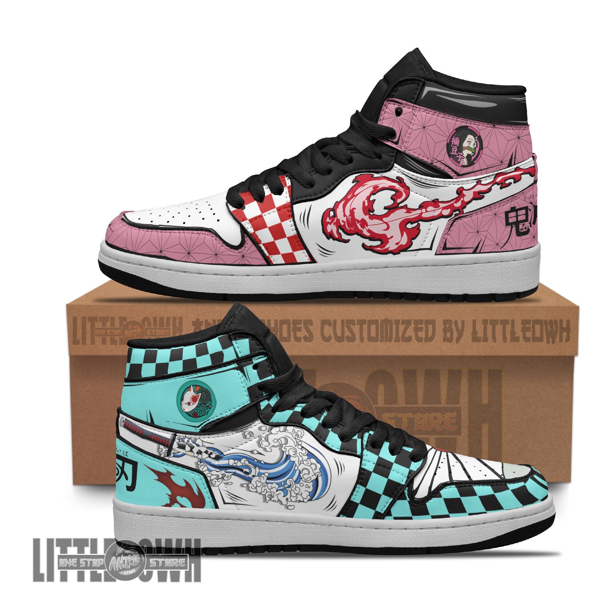 Ideafootwear Nezuko And Tanjiro AJ1 High Sneakers Shoes For Men And Women
