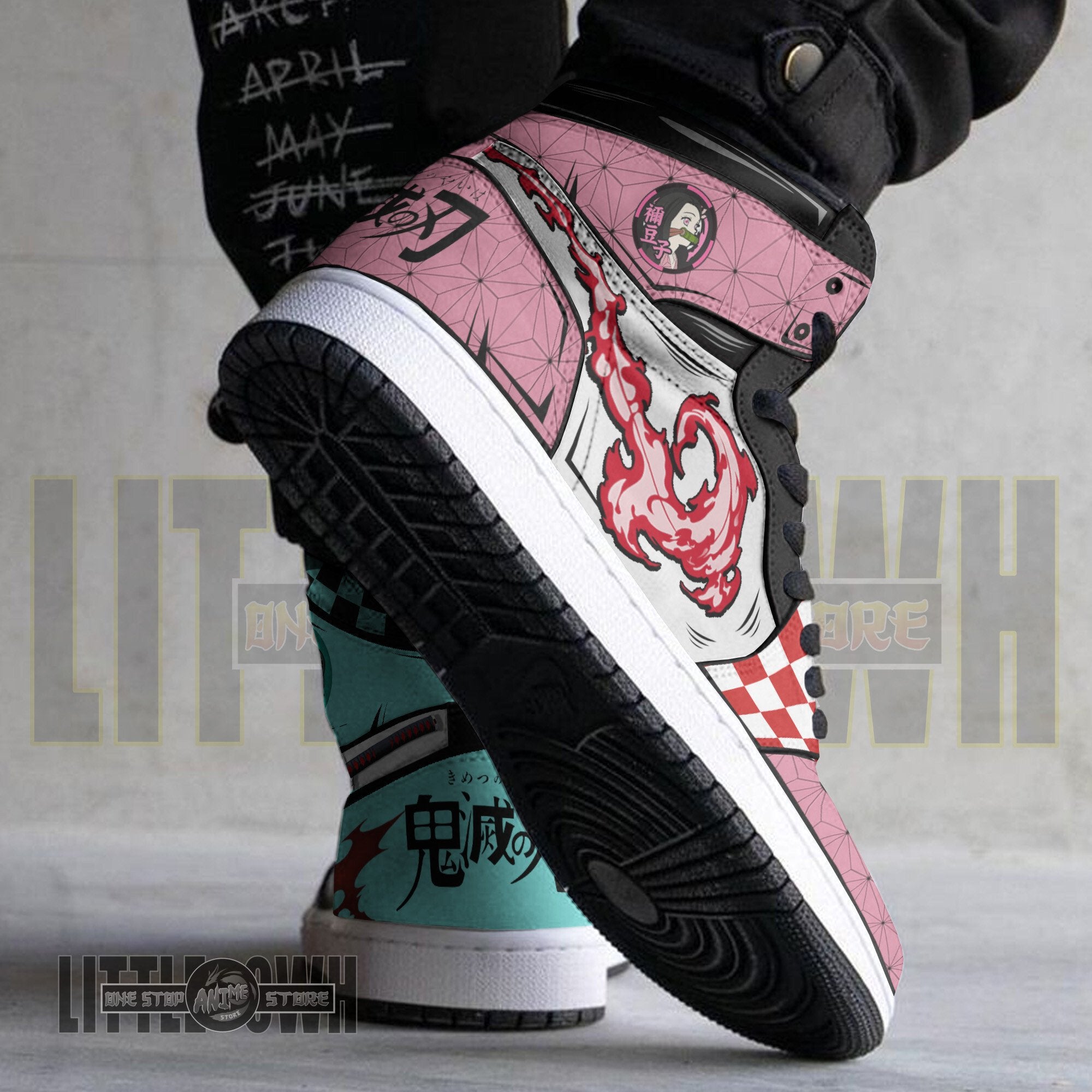 Ideafootwear Nezuko And Tanjiro AJ1 High Sneakers Shoes For Men And Women