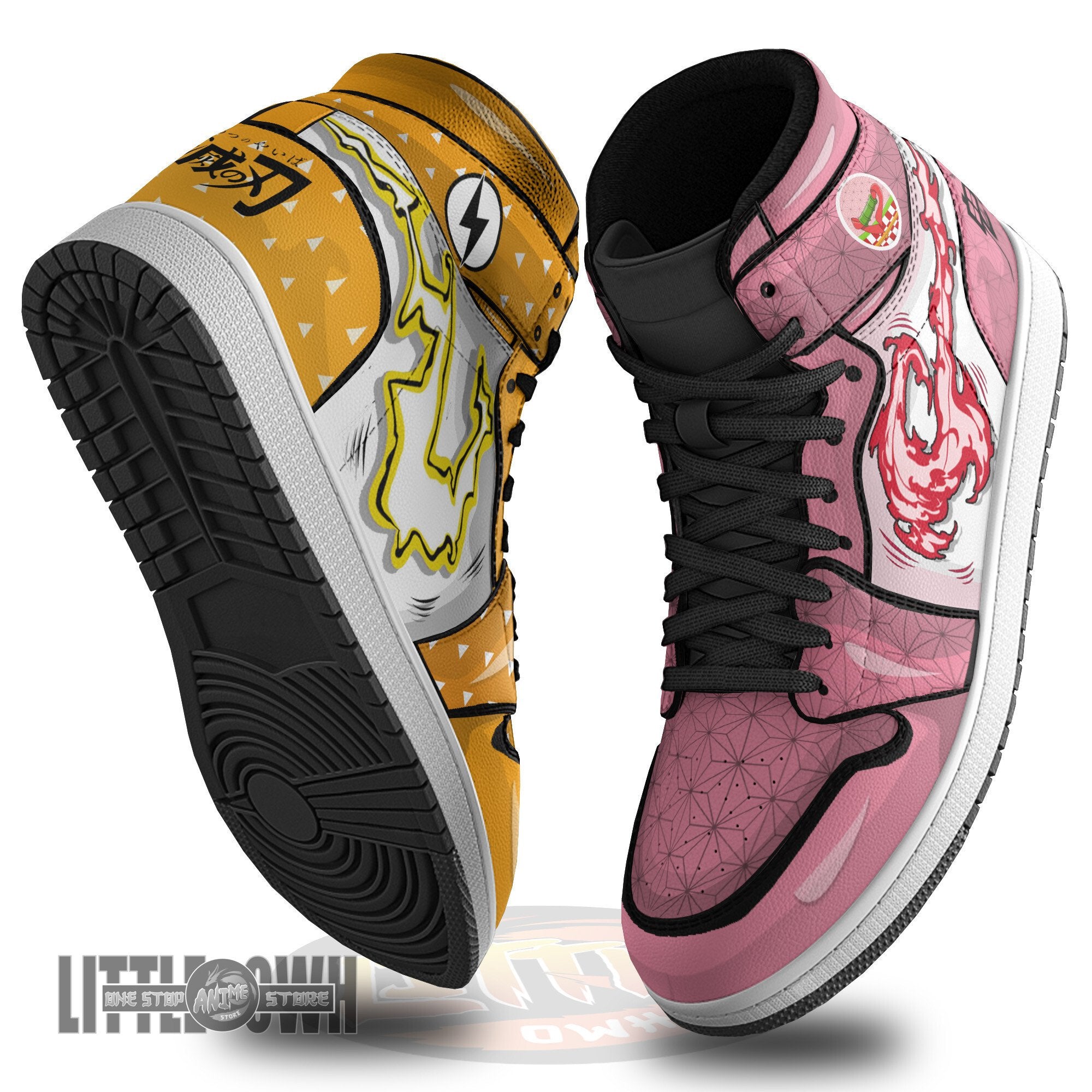 Ideafootwear Nezuko x Zenitsu AJ1 High Sneakers Shoes For Men And Women