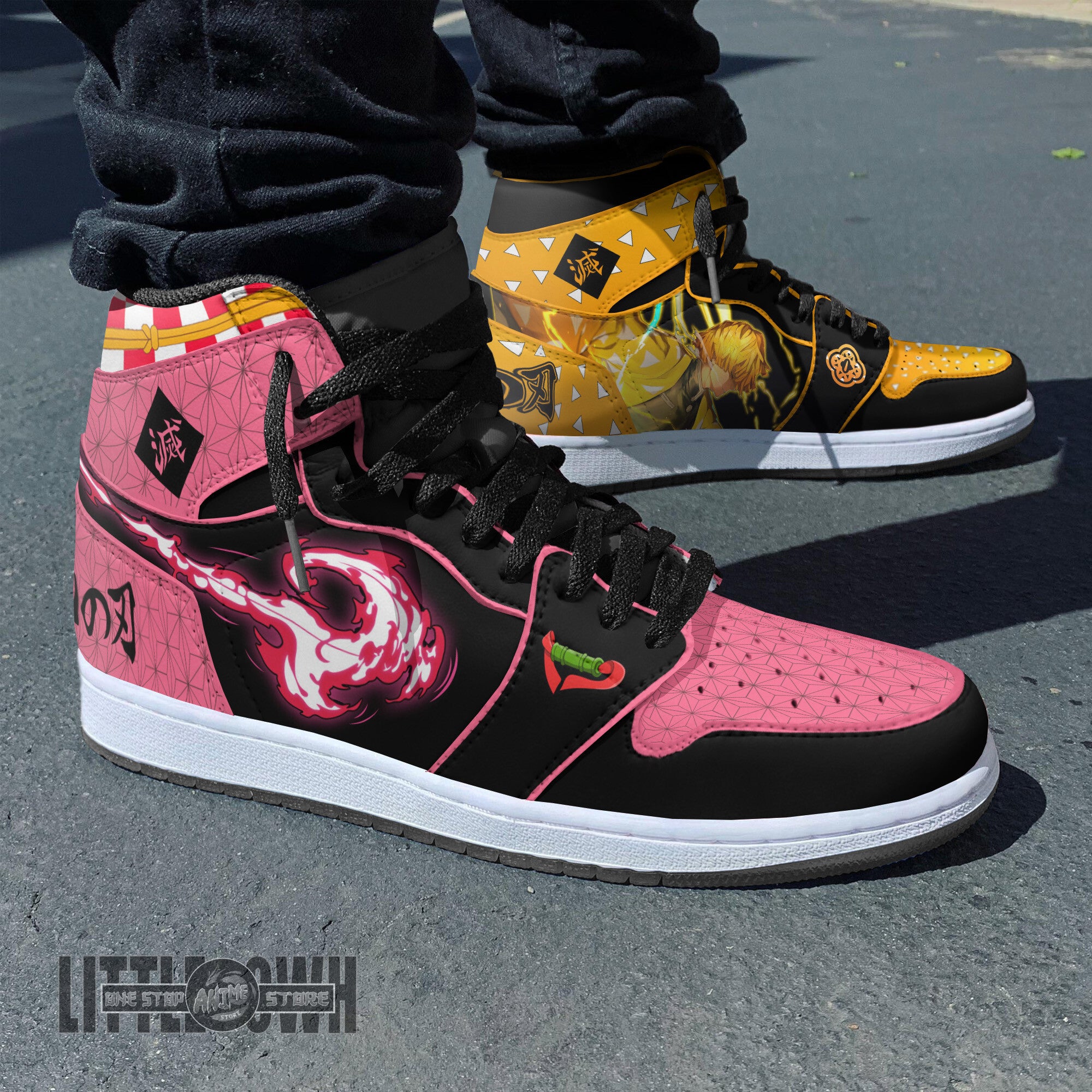 Ideafootwear Nezuko x Zenitsu AJ1 High Sneakers Shoes For Men And Women