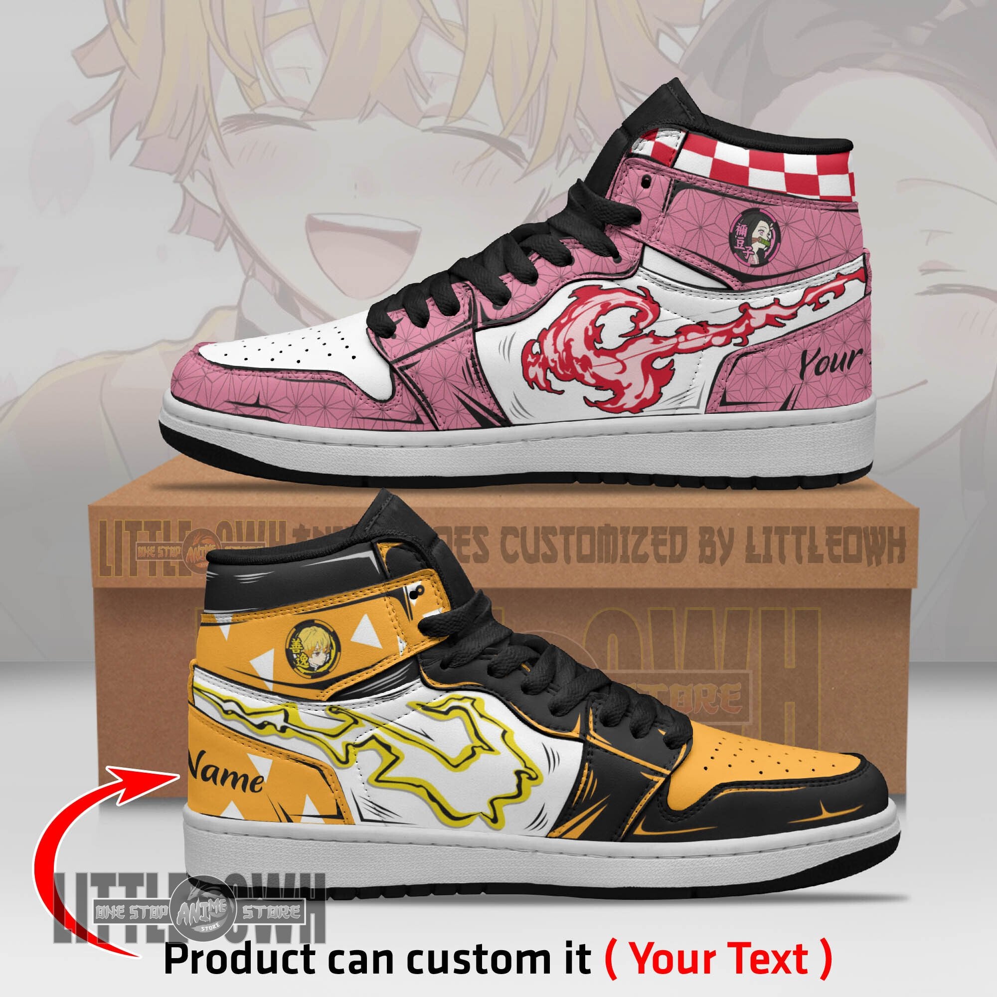 Ideafootwear Nezuko x Zenitsu AJ1 High Sneakers Shoes For Men And Women