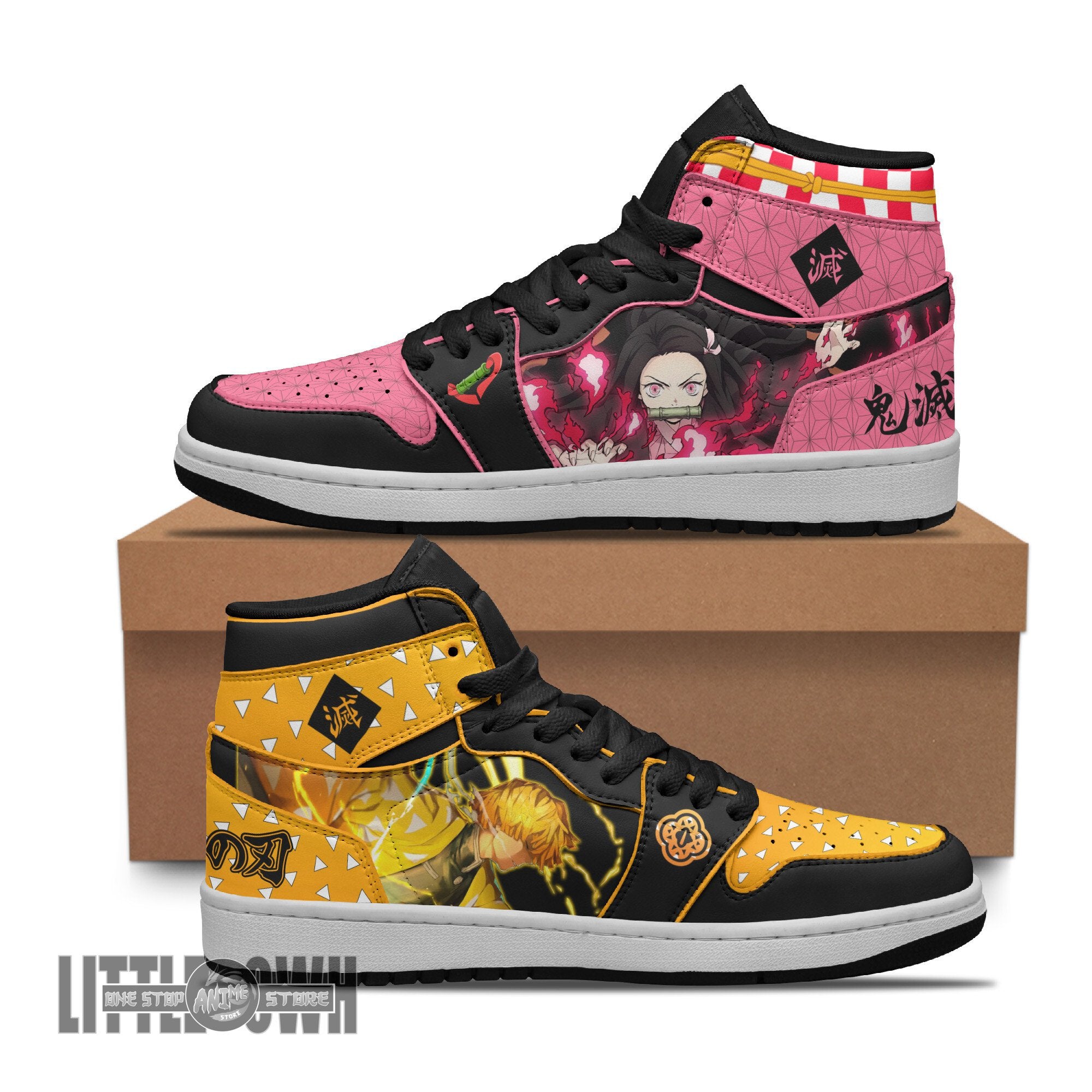 Ideafootwear Nezuko x Zenitsu AJ1 High Sneakers Shoes For Men And Women