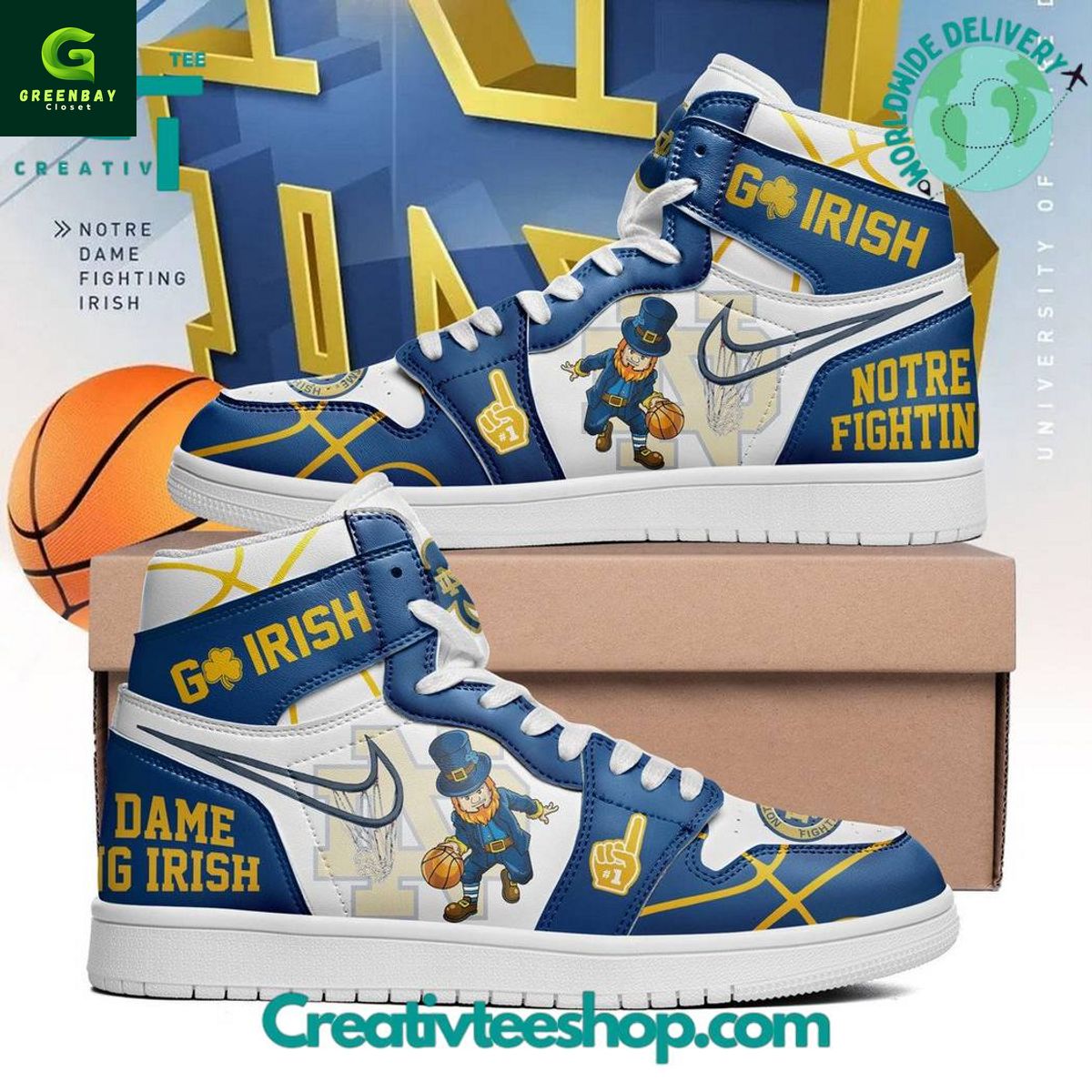 Ideafootwear Notre Dame Fighting Irish AJ1 High Sneakers Shoes For Men And Women