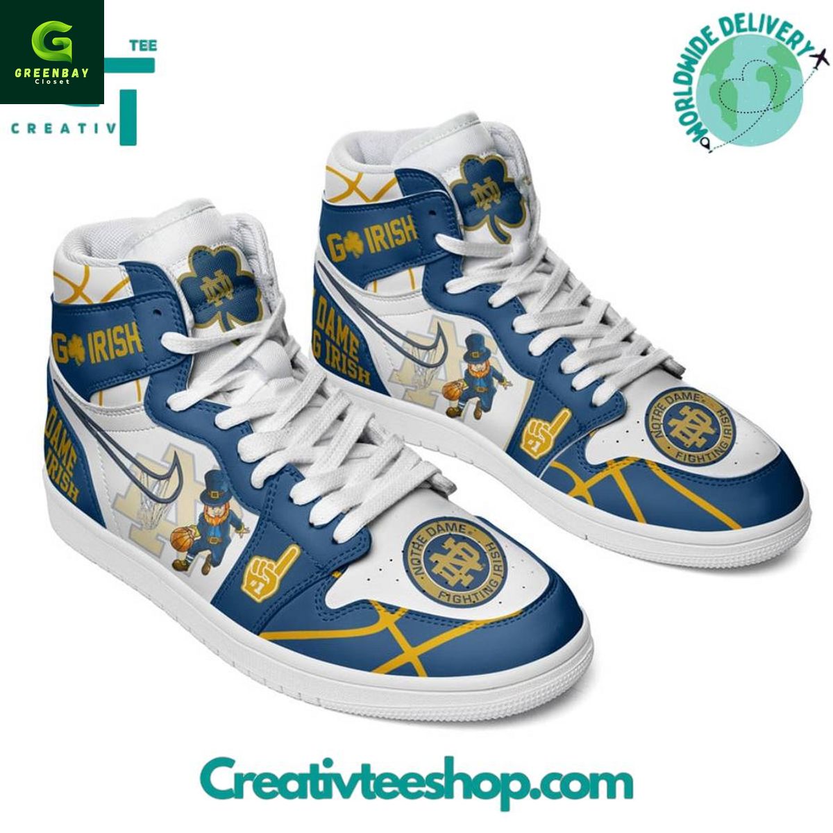 Ideafootwear Notre Dame Fighting Irish AJ1 High Sneakers Shoes For Men And Women