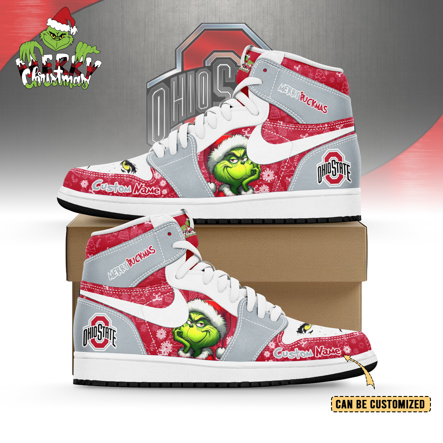 Ideafootwear Ohio State Buckeyes x The Grinch x Christmas AJ1 High Sneakers Shoes For Men And Women