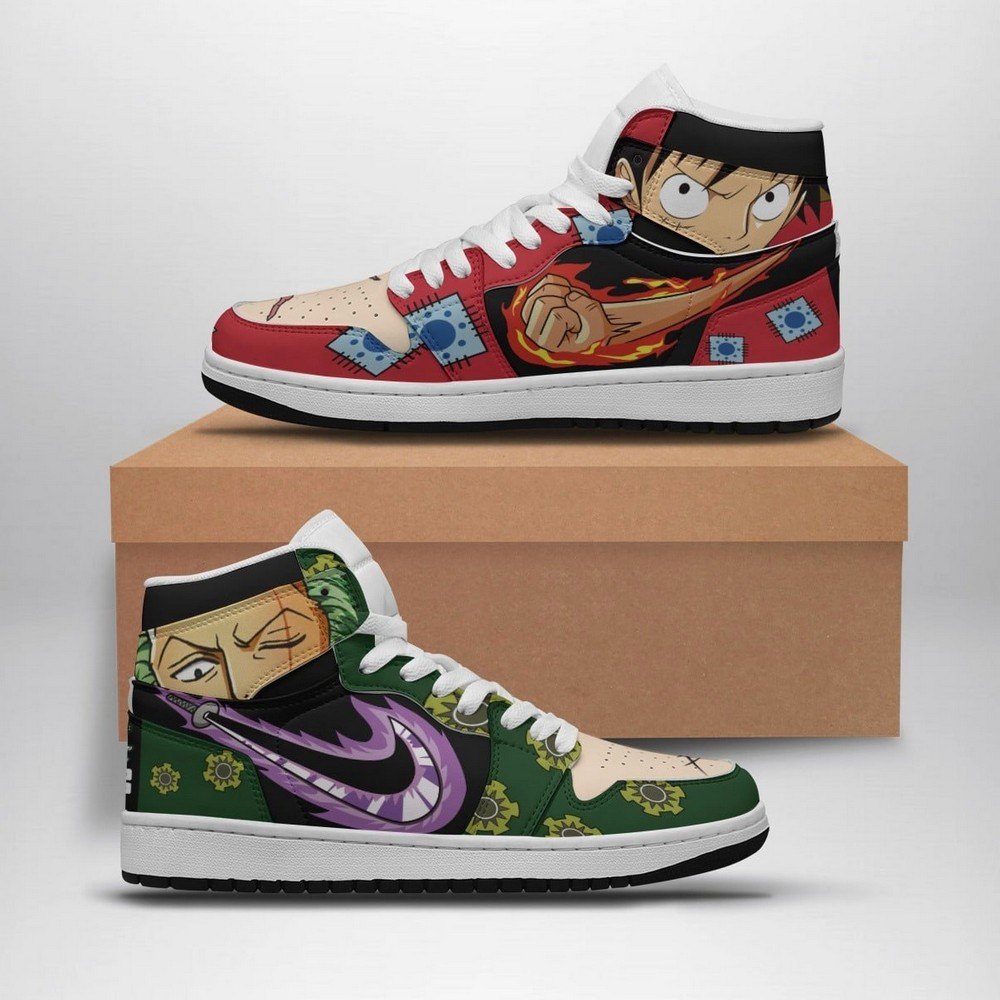 Ideafootwear One Piece Zoro And Luffy AJ1 High Sneakers Shoes For Men And Women
