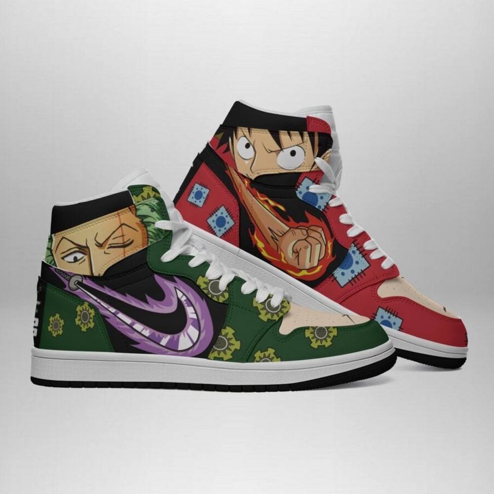 Ideafootwear One Piece Zoro And Luffy AJ1 High Sneakers Shoes For Men And Women