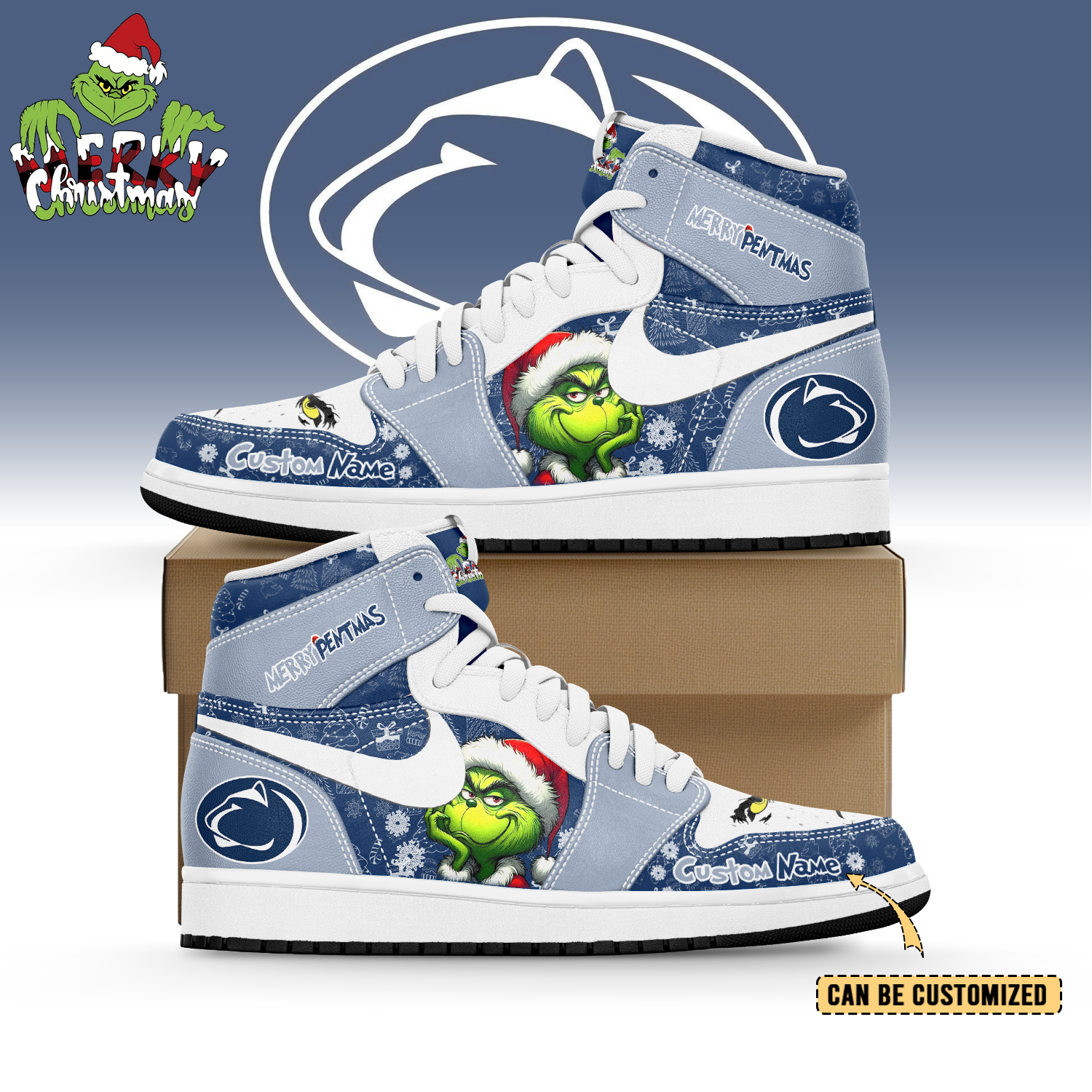 Ideafootwear Penn State Nittany Lions x The Grinch x Christmas AJ1 High Sneakers Shoes For Men And Women