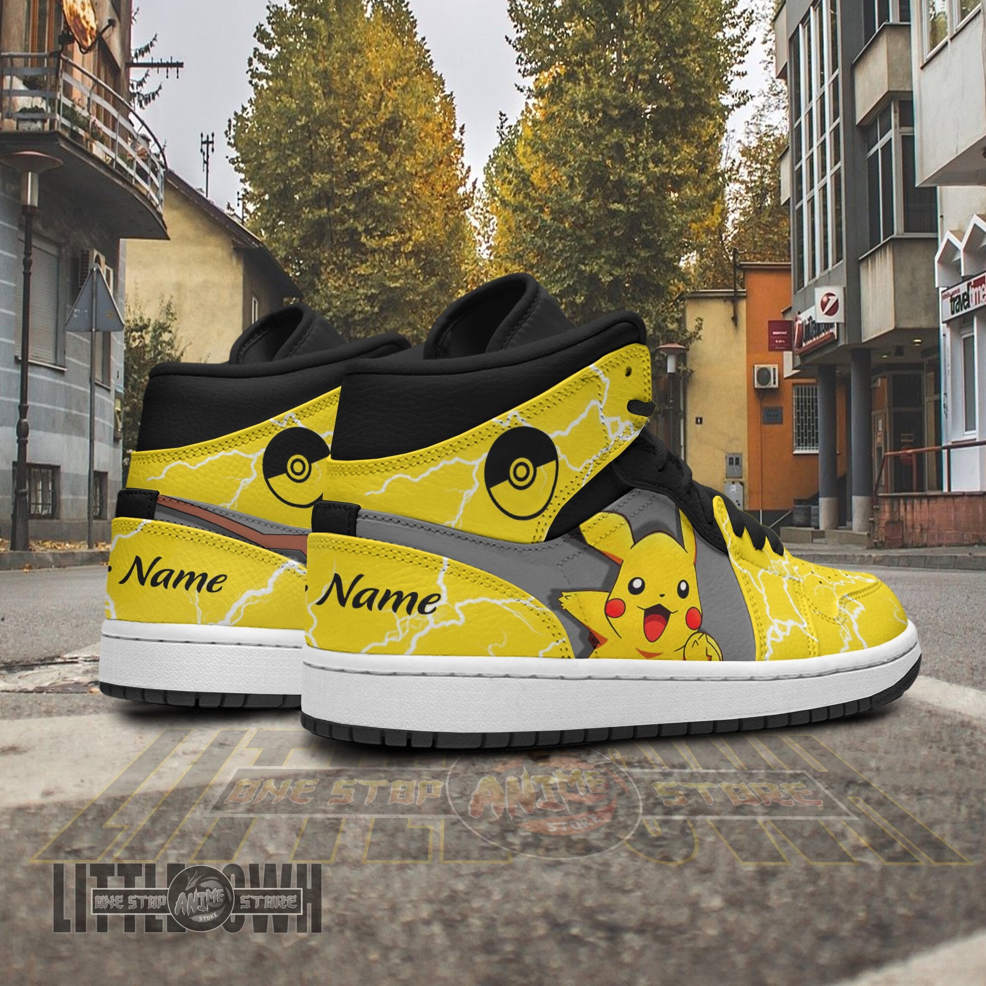 Ideafootwear Pikachu AJ1 High Sneakers Shoes For Men And Women