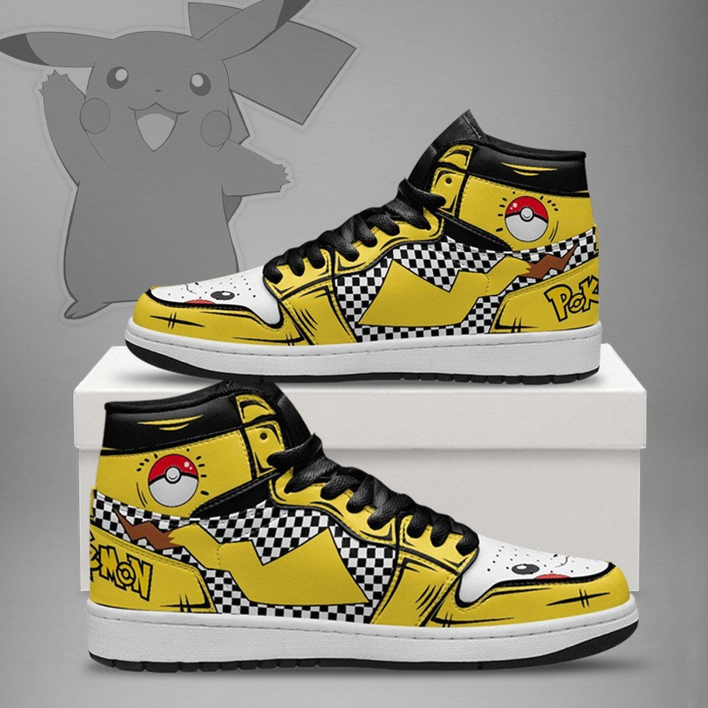 Ideafootwear Pikachu AJ1 High Sneakers Shoes For Men And Women