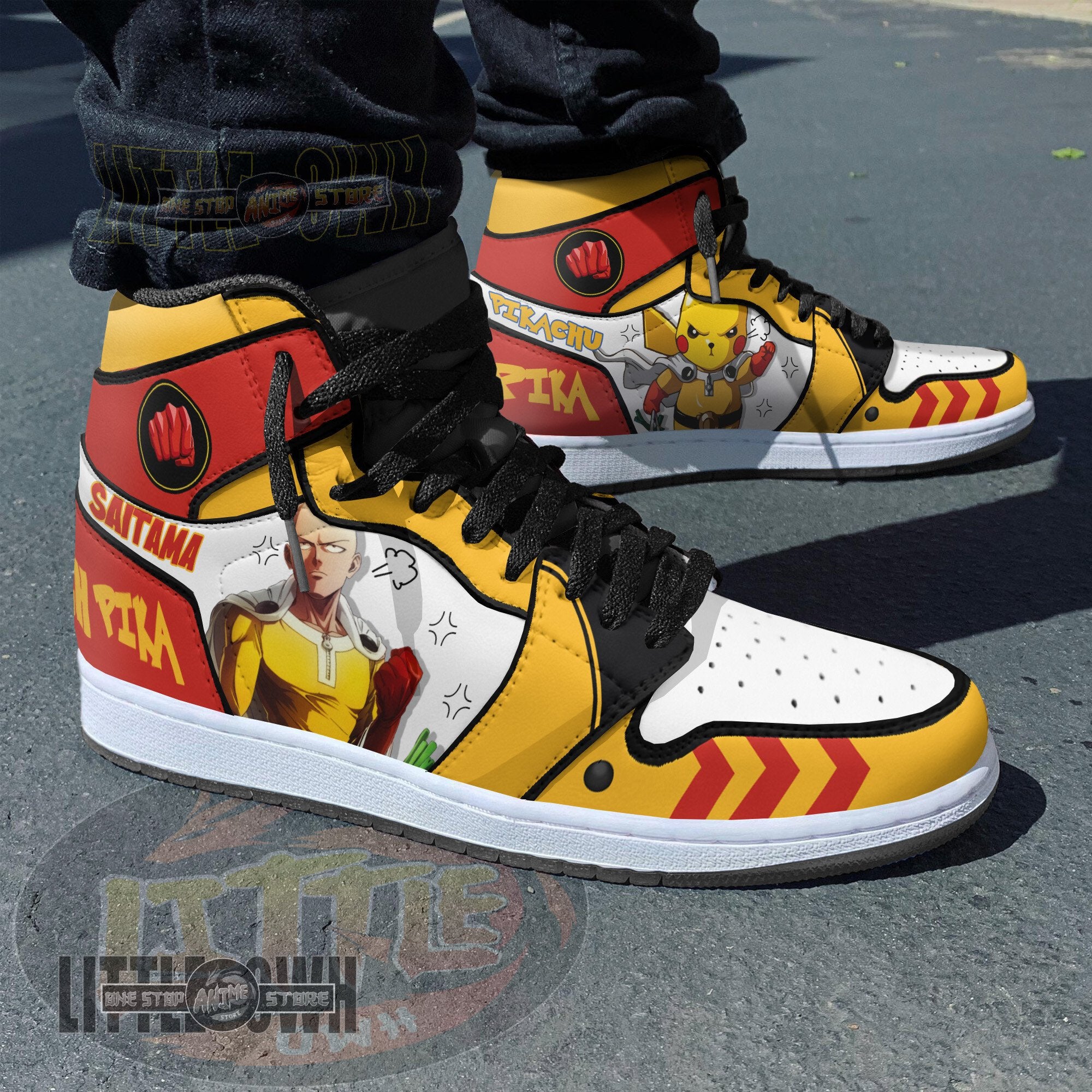 Ideafootwear Pikachu x Saitama AJ1 High Sneakers Shoes For Men And Women