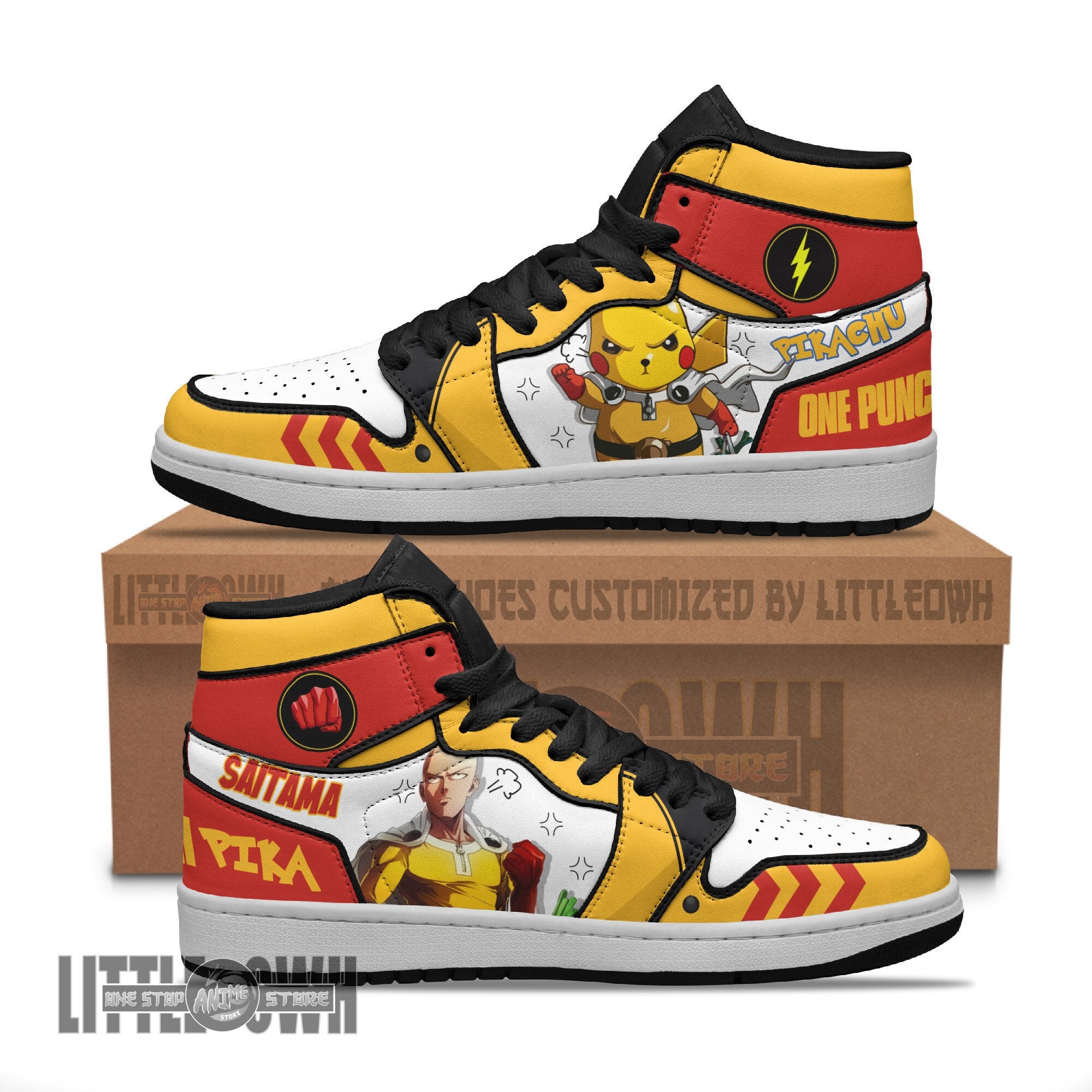 Ideafootwear Pikachu x Saitama AJ1 High Sneakers Shoes For Men And Women