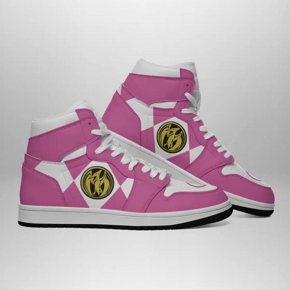 Ideafootwear Pink Ranger Mighty Morphin AJ1 High Sneakers Shoes For Men And Women