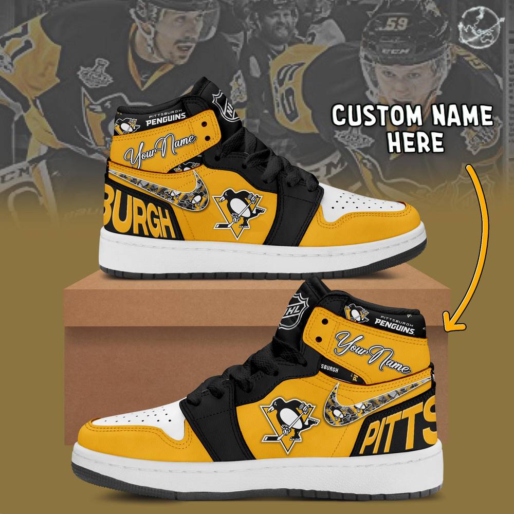 Ideafootwear Pittsburgh Penguins AJ1 High Sneakers Shoes For Men And Women
