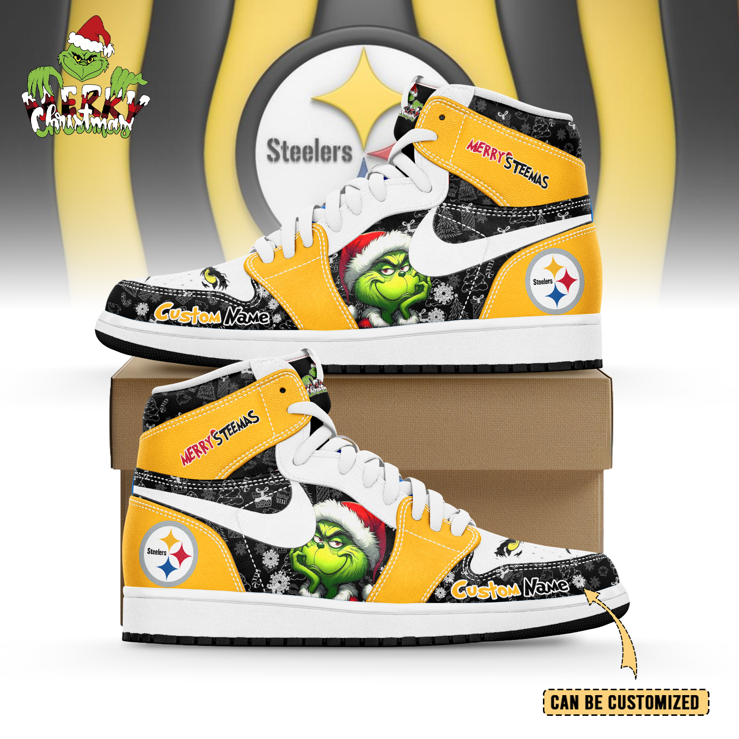 Ideafootwear Pittsburgh Steelers x The Grinch x Christmas AJ1 High Sneakers Shoes For Men And Women