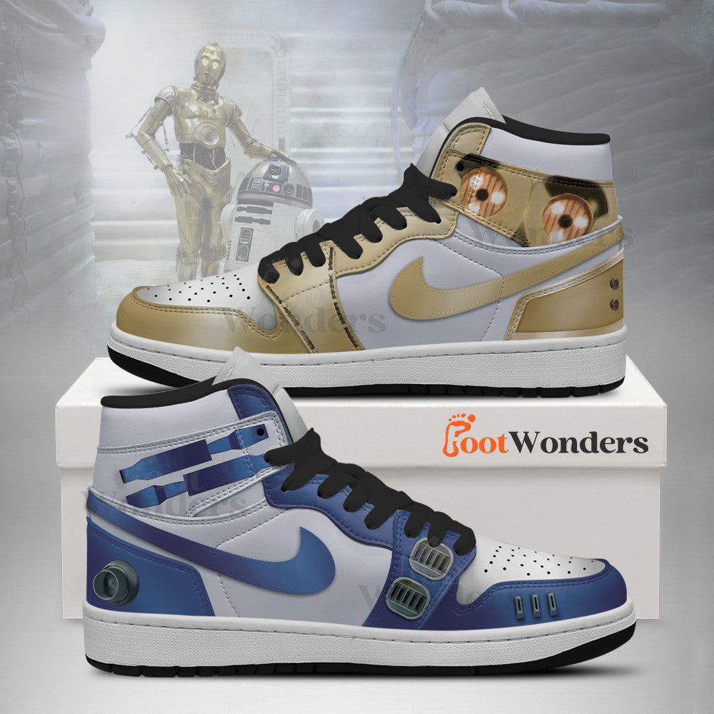 Ideafootwear R2D2 and C-3PO AJ1 High Sneakers Shoes For Men And Women