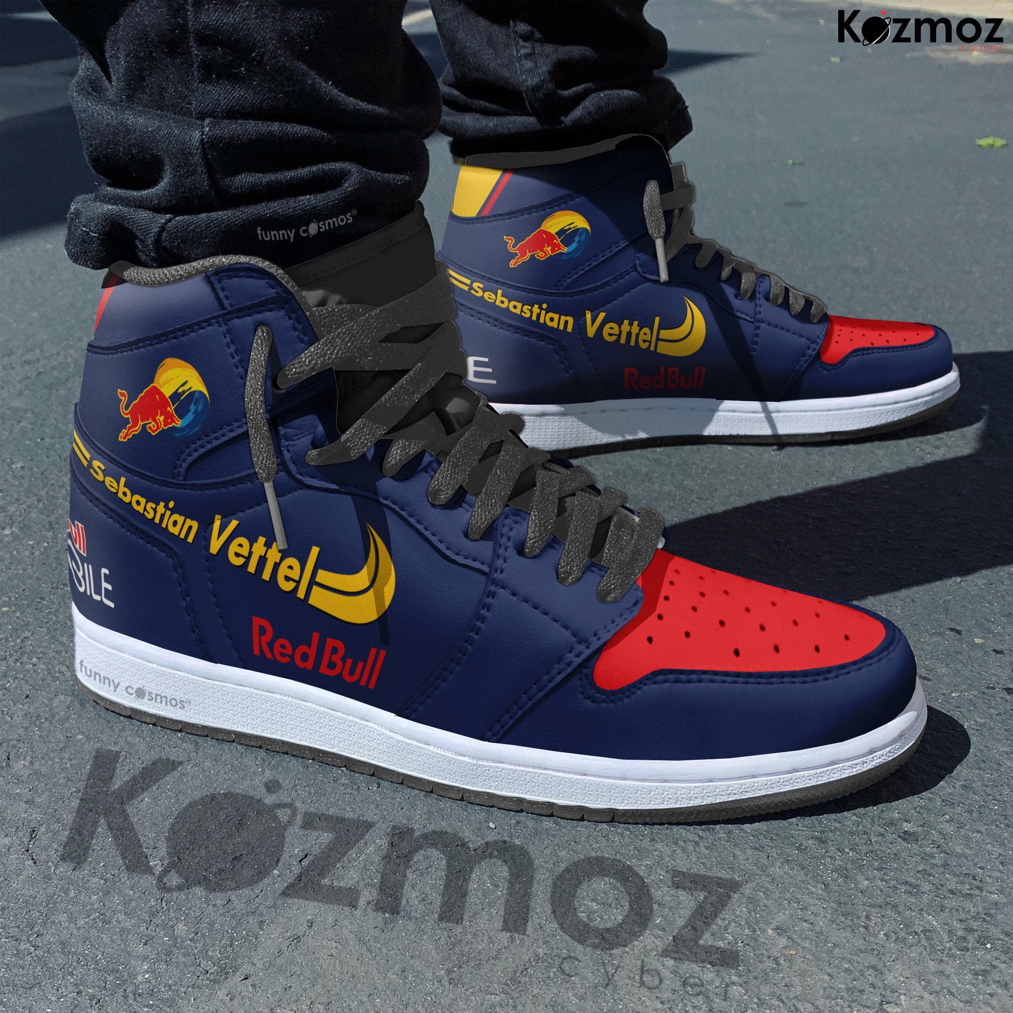 Ideafootwear Red Bull AJ1 High Sneakers Shoes For Men And Women