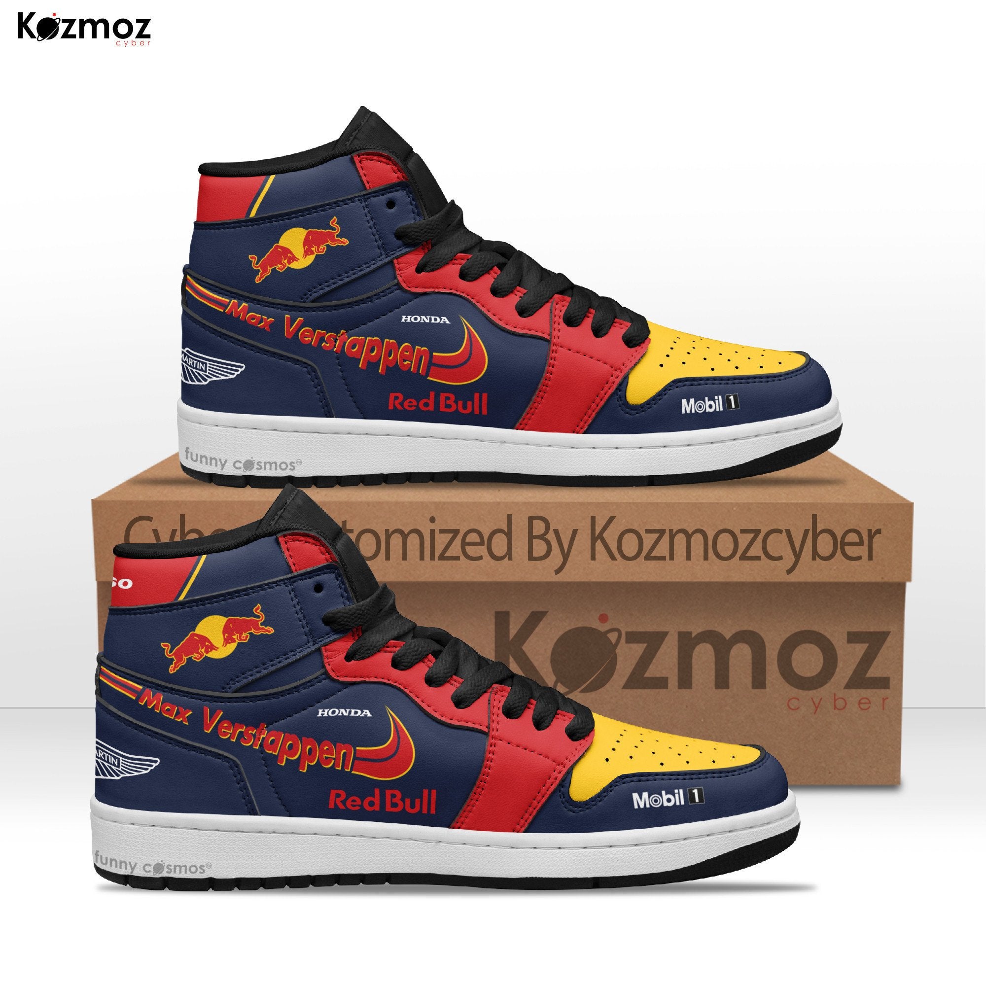 Ideafootwear Red Bull AJ1 High Sneakers Shoes For Men And Women