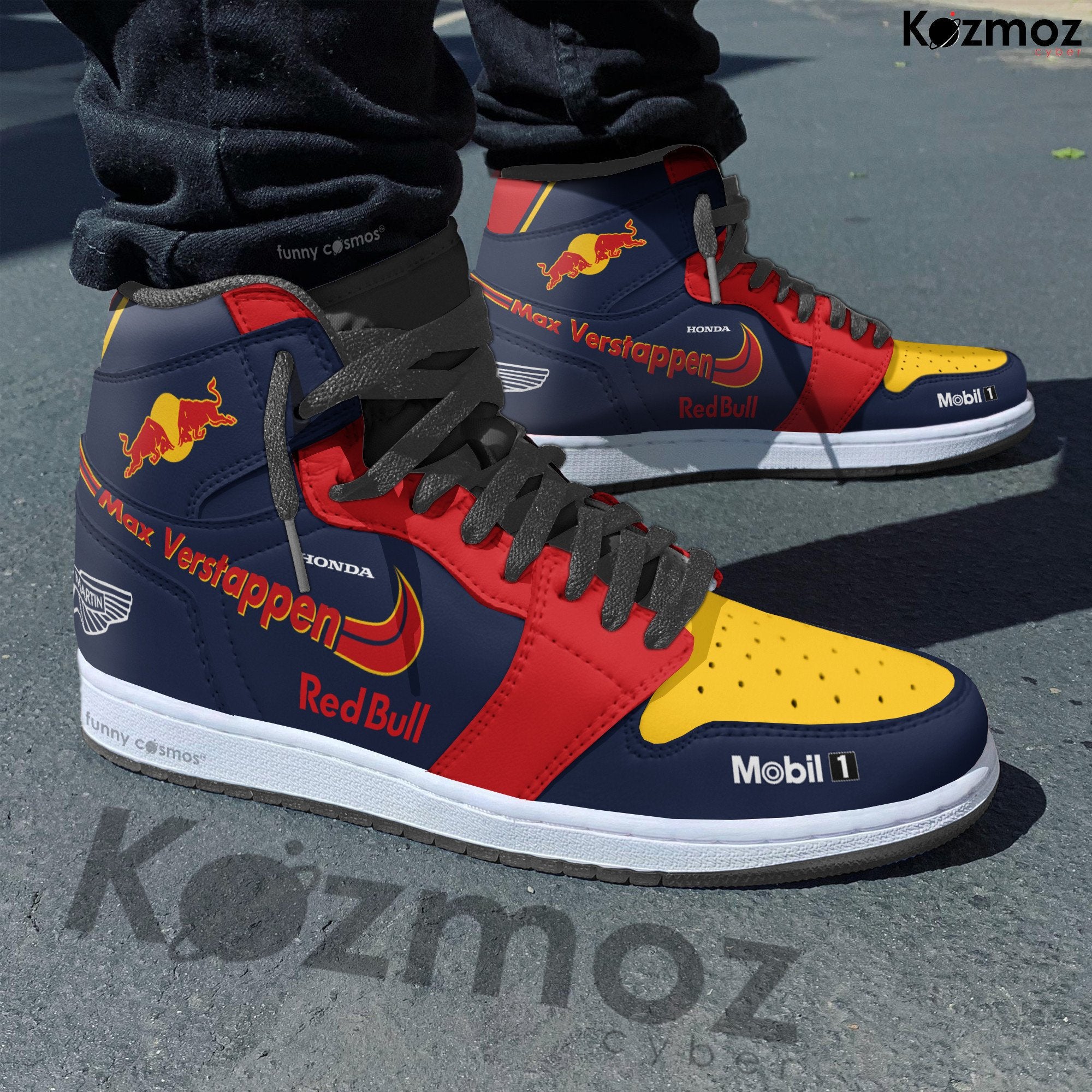 Ideafootwear Red Bull AJ1 High Sneakers Shoes For Men And Women