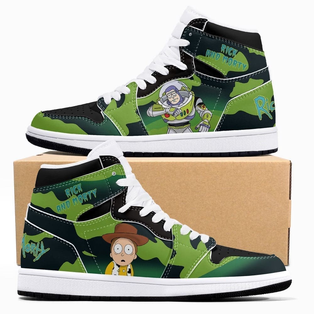Ideafootwear Rick and Morty Crossover Toy Story AJ1 High Sneakers Shoes For Men And Women