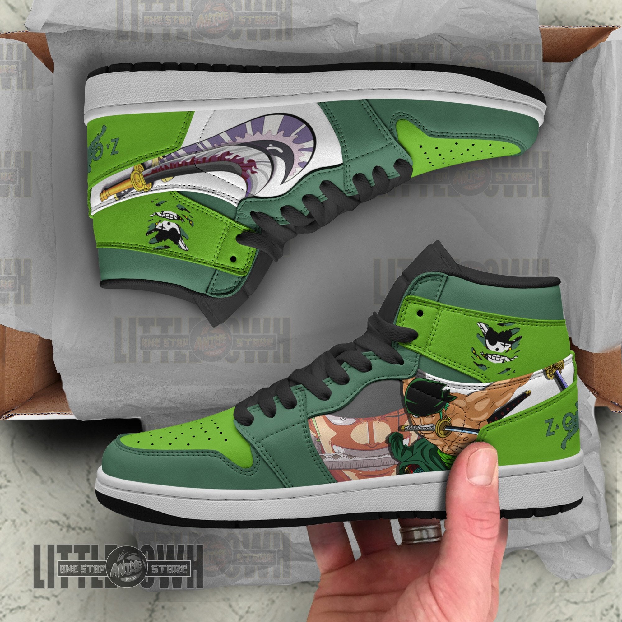 Ideafootwear Roronoa Zoro AJ1 High Sneakers Shoes For Men And Women