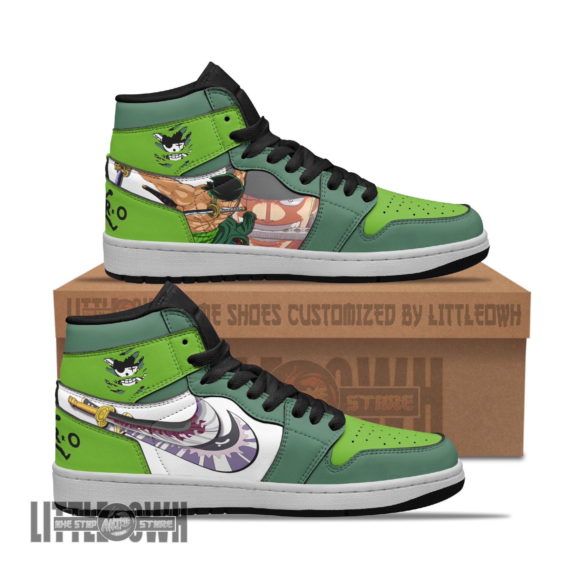 Ideafootwear Roronoa Zoro AJ1 High Sneakers Shoes For Men And Women