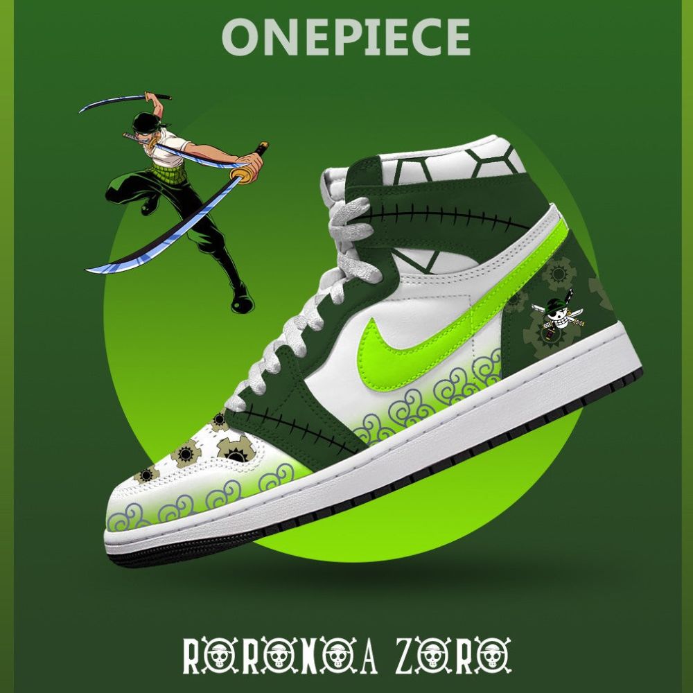 Ideafootwear Roronoa Zoro V.3 One Piece AJ1 High Sneakers Shoes For Men And Women