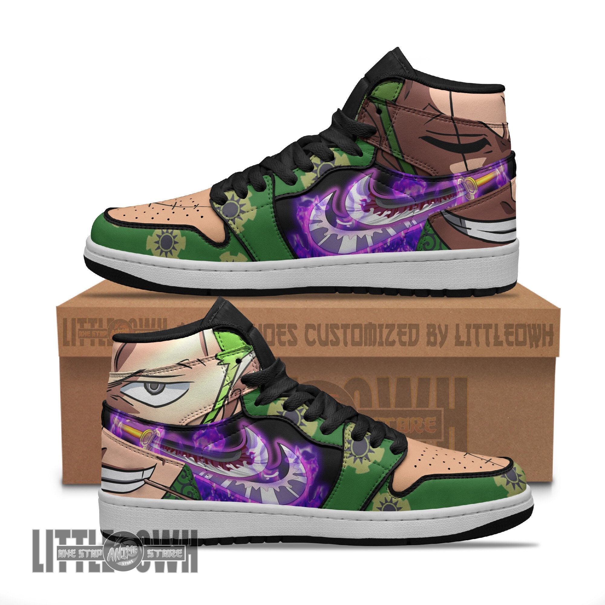 Ideafootwear Roronoa Zoro Wano AJ1 High Sneakers Shoes For Men And Women