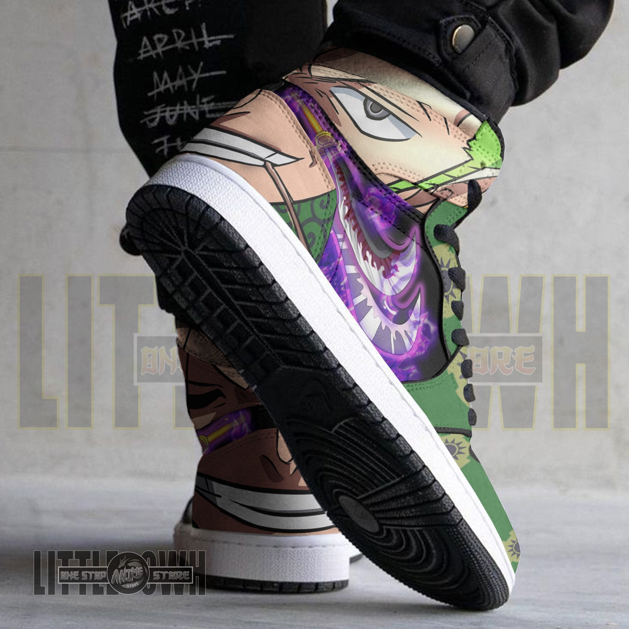 Ideafootwear Roronoa Zoro Wano AJ1 High Sneakers Shoes For Men And Women