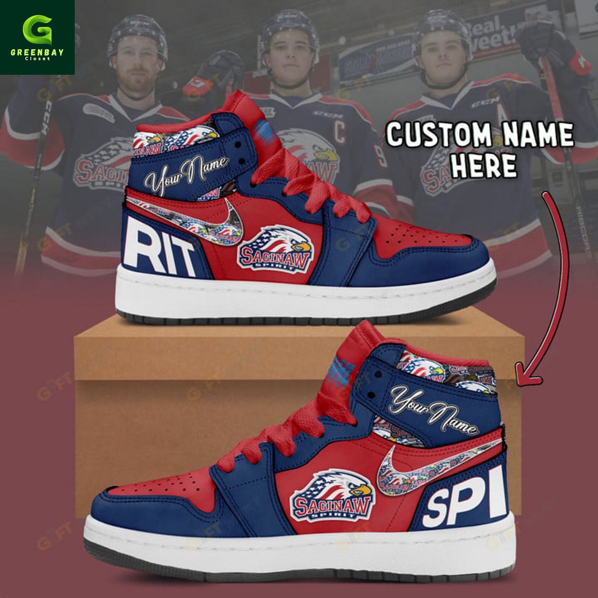 Ideafootwear Saginaw Spirit AJ1 High Sneakers Shoes For Men And Women