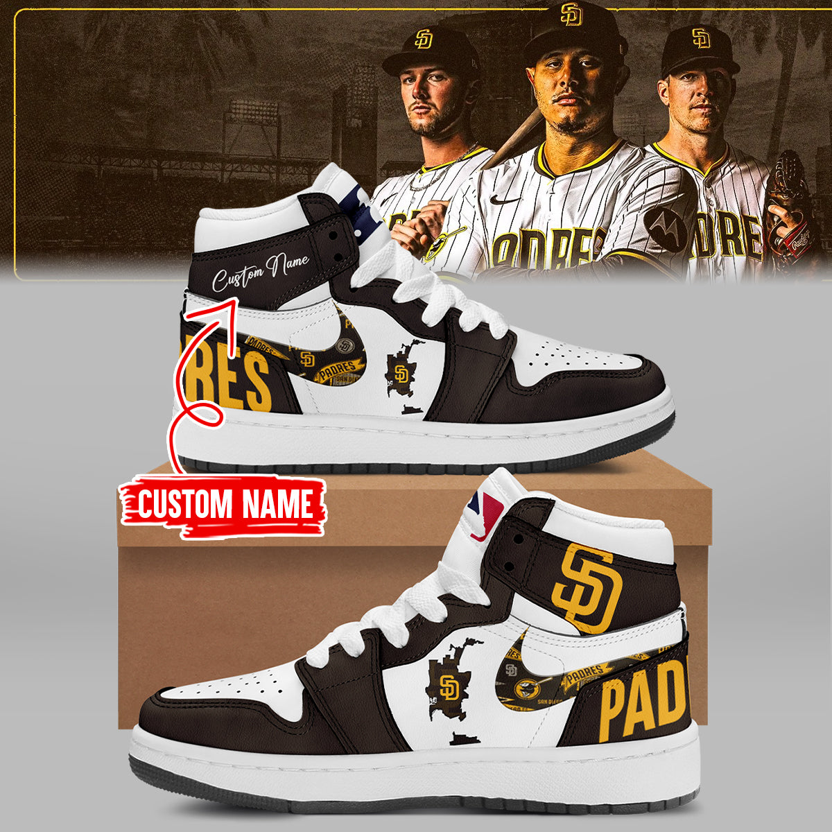 Ideafootwear San Diego Padres AJ1 High Sneakers Shoes For Men And Women