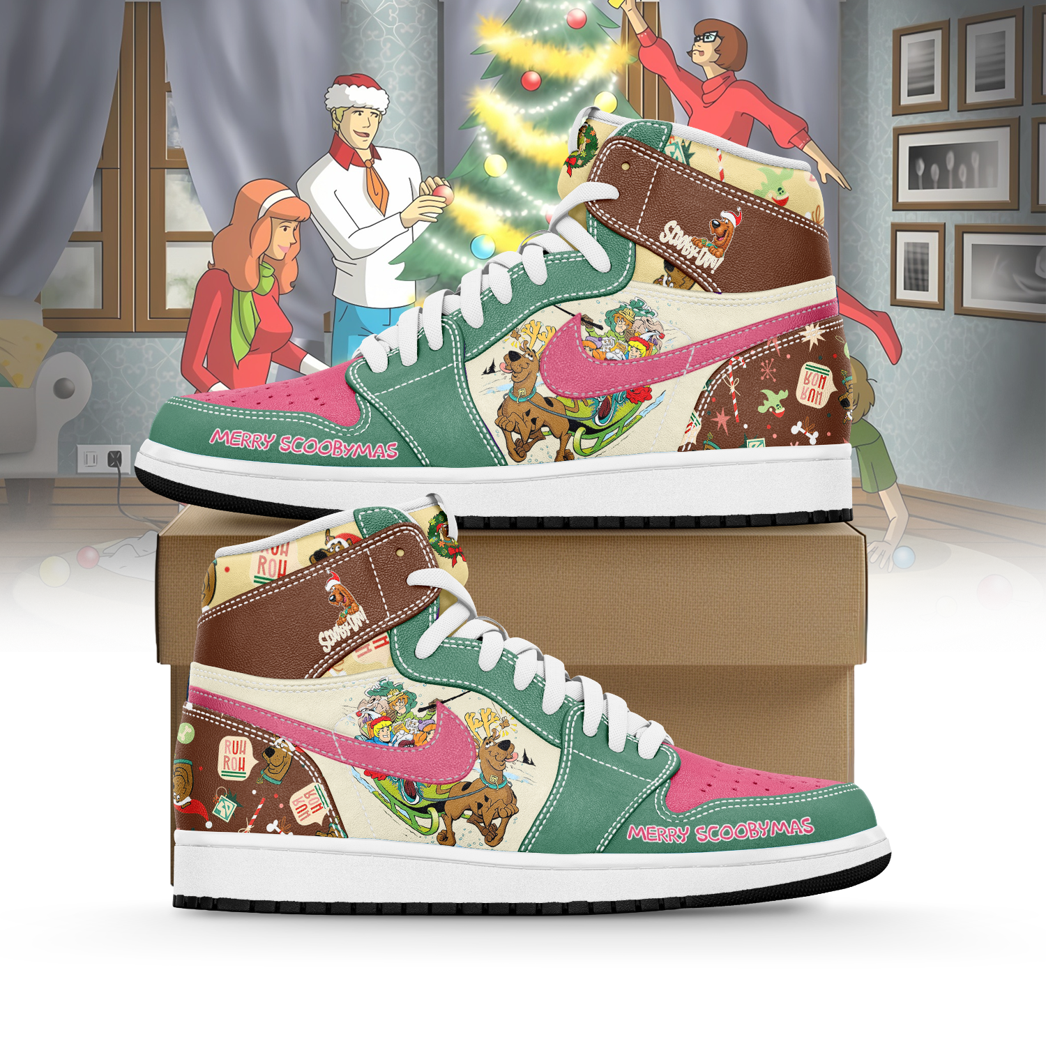 Ideafootwear Scooby-Doo x Christmas AJ1 High Sneakers Shoes For Men And Women