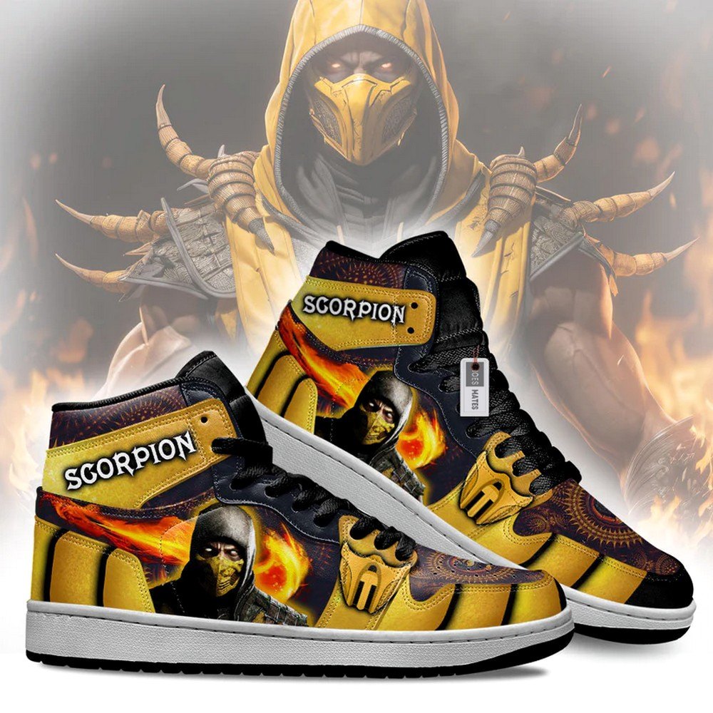 Ideafootwear Scorpion Mortal Kombat AJ1 High Sneakers Shoes For Men And Women