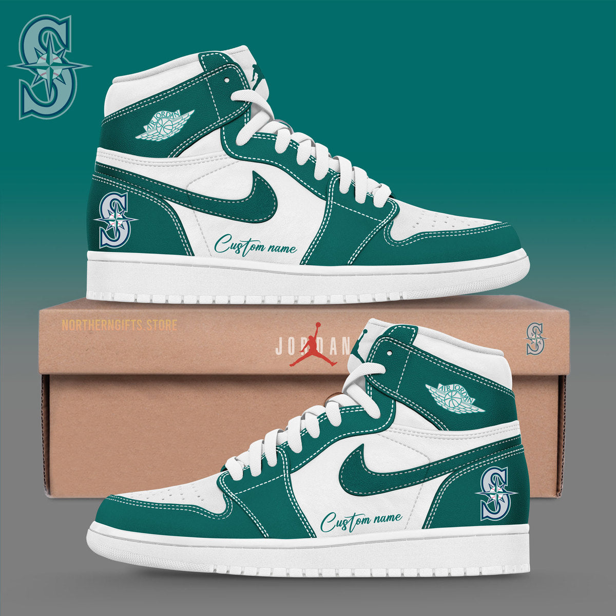 Ideafootwear Seattle Mariners AJ1 High Sneakers Shoes For Men And Women