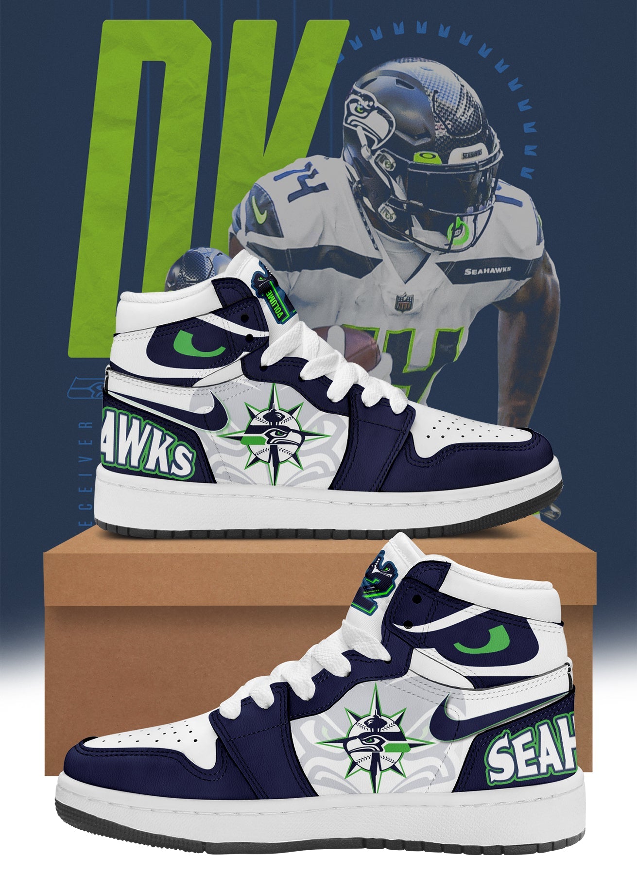 Ideafootwear Seattle Seahawks AJ1 High Sneakers Shoes For Men And Women