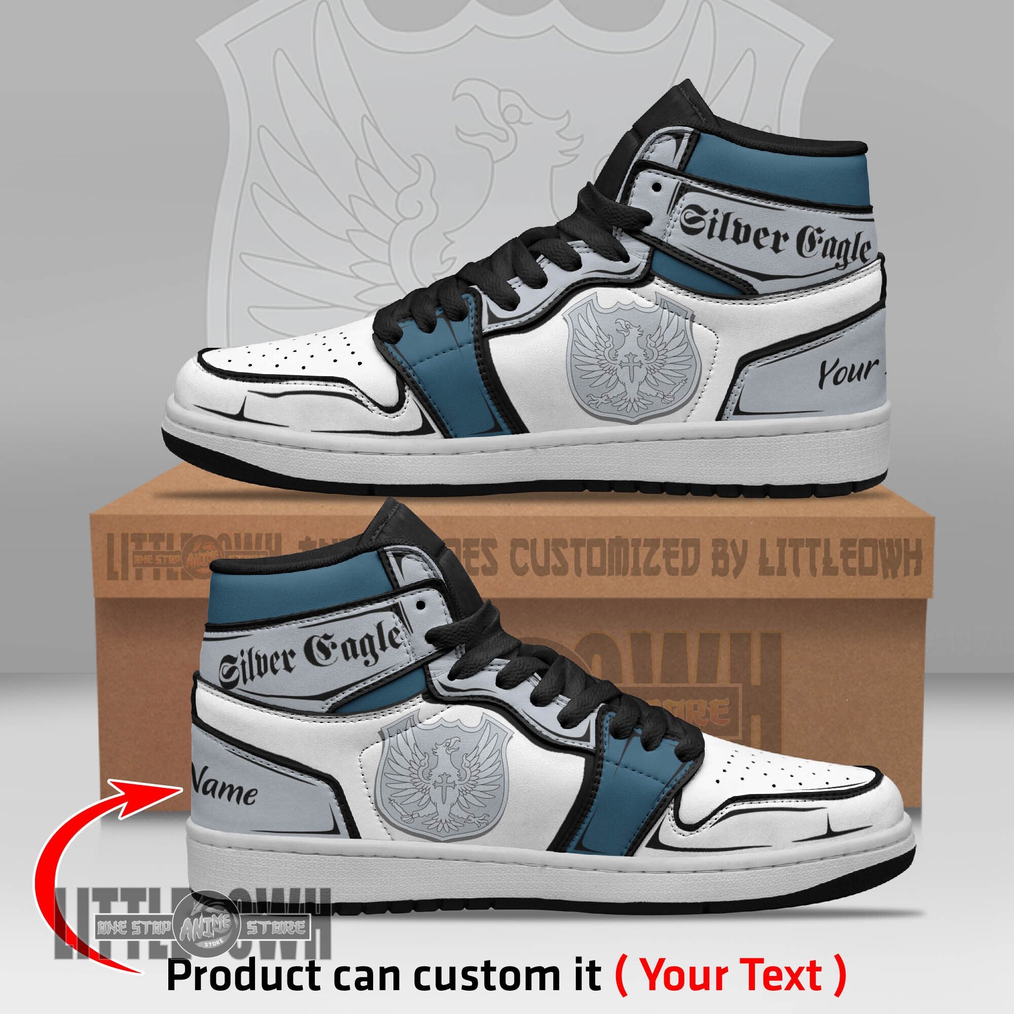 Ideafootwear Silver Eagle AJ1 High Sneakers Shoes For Men And Women